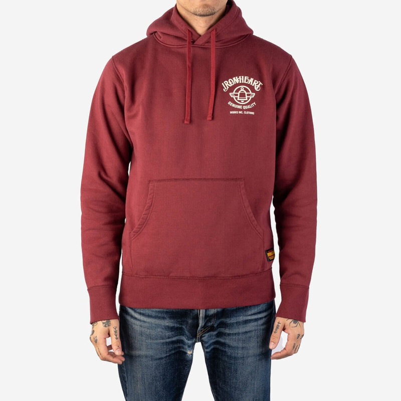Iron Heart IHSW-59-BUR Printed 14oz Ultra Heavyweight Loopwheel Cotton Hoodie - Burgundy outlook