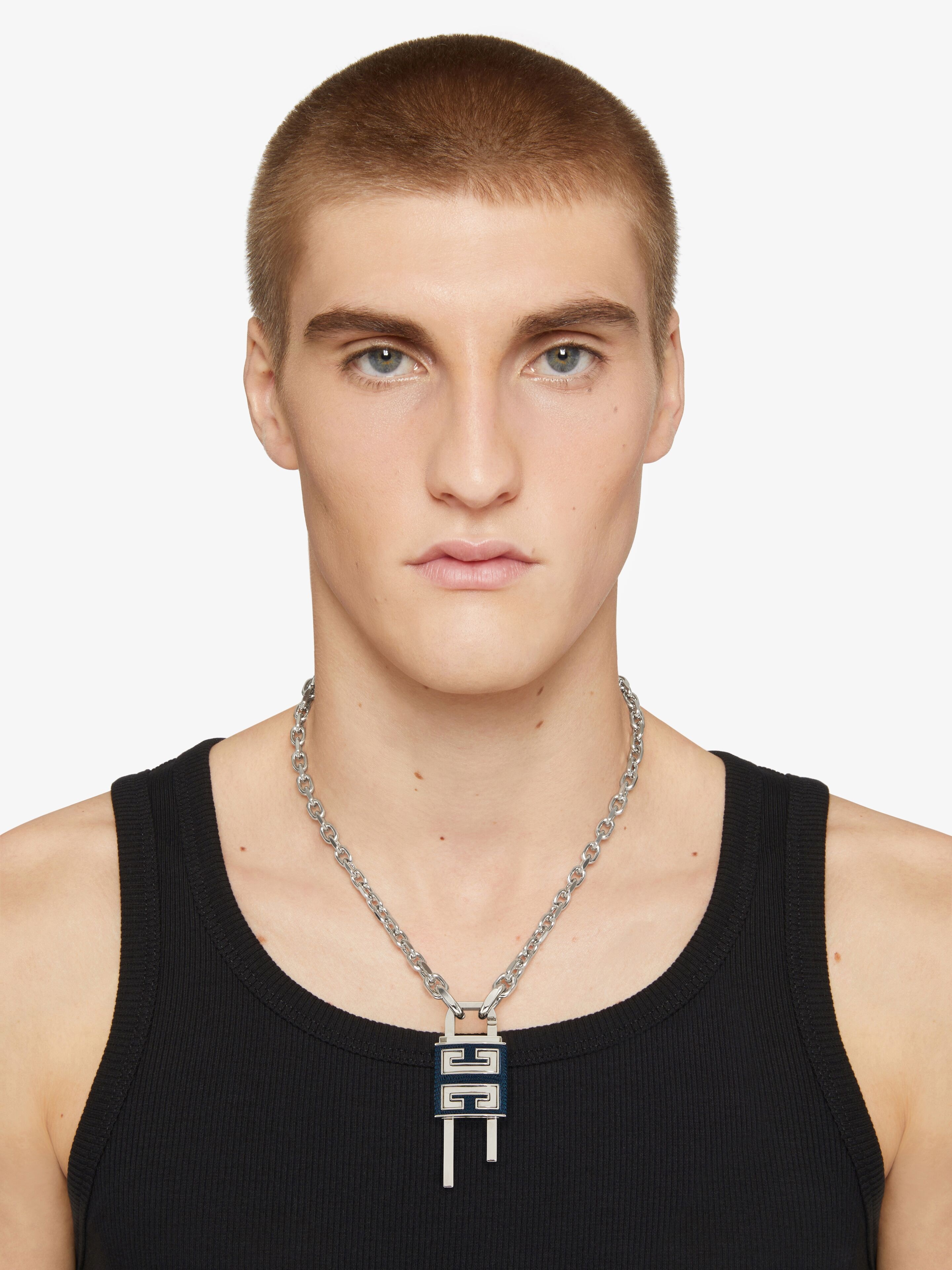 SMALL LOCK NECKLACE IN METAL AND LEATHER - 2