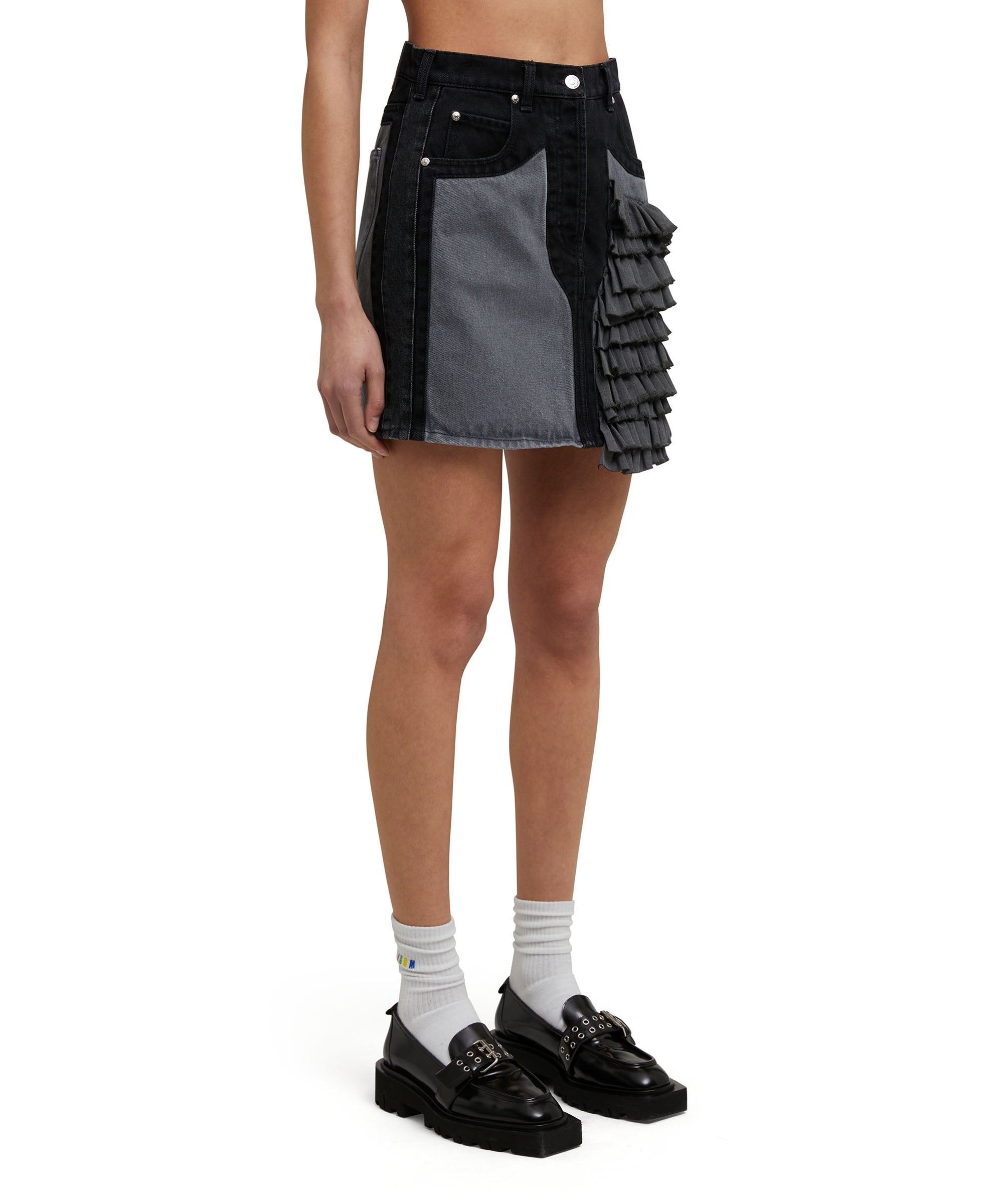 Mini skirt in "Black Denim with Stitches" - 3