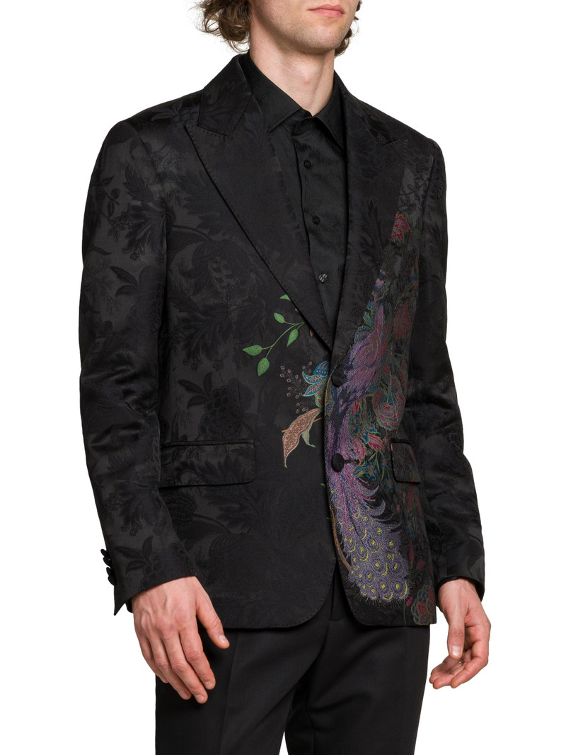 Men's Peacock Wool Blend Blazer - Multicolor Black Base 4