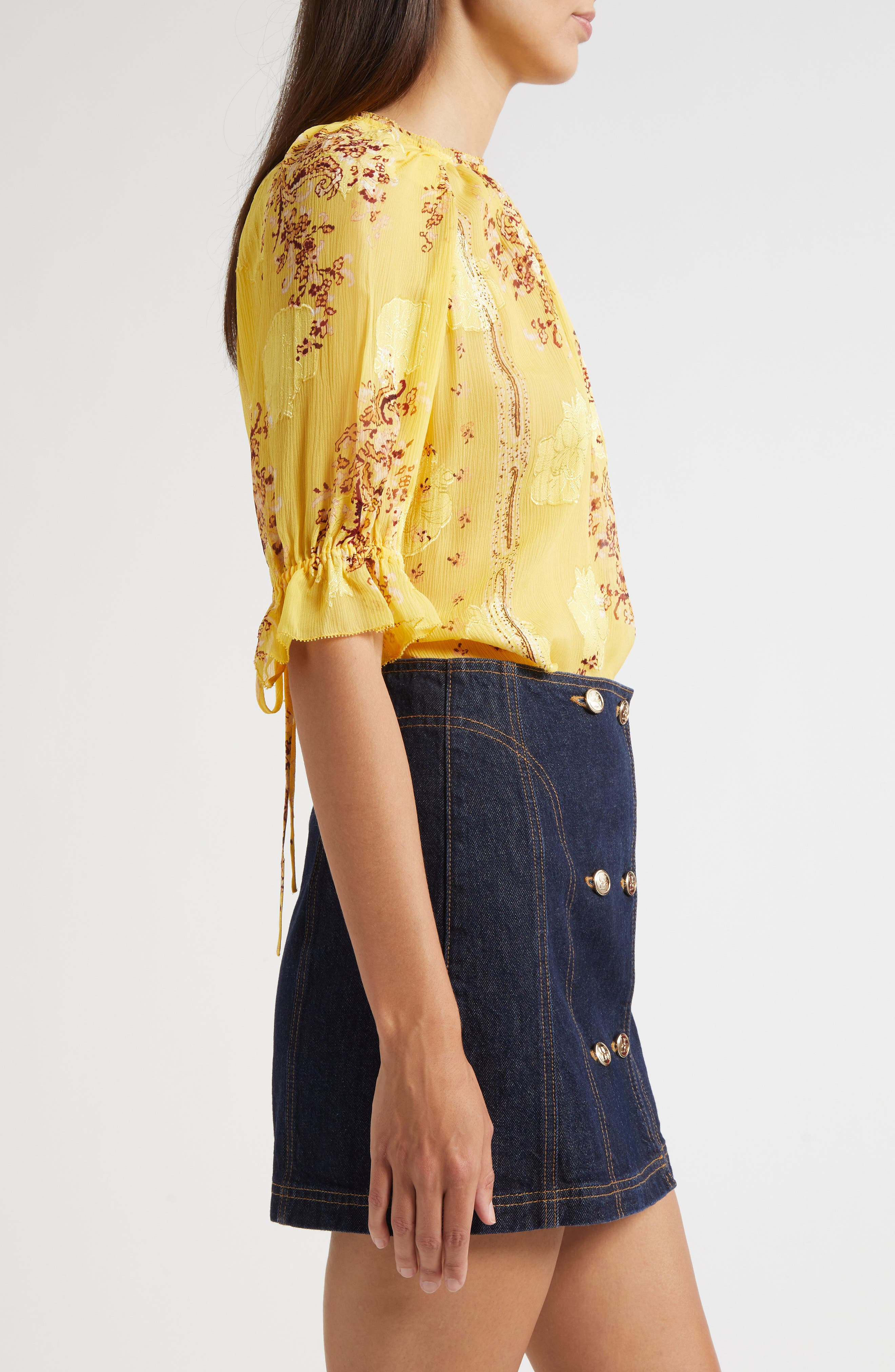 Ulla Johnson Pippa Floral Silk Blend Top in Soleil at Nordstrom - 3