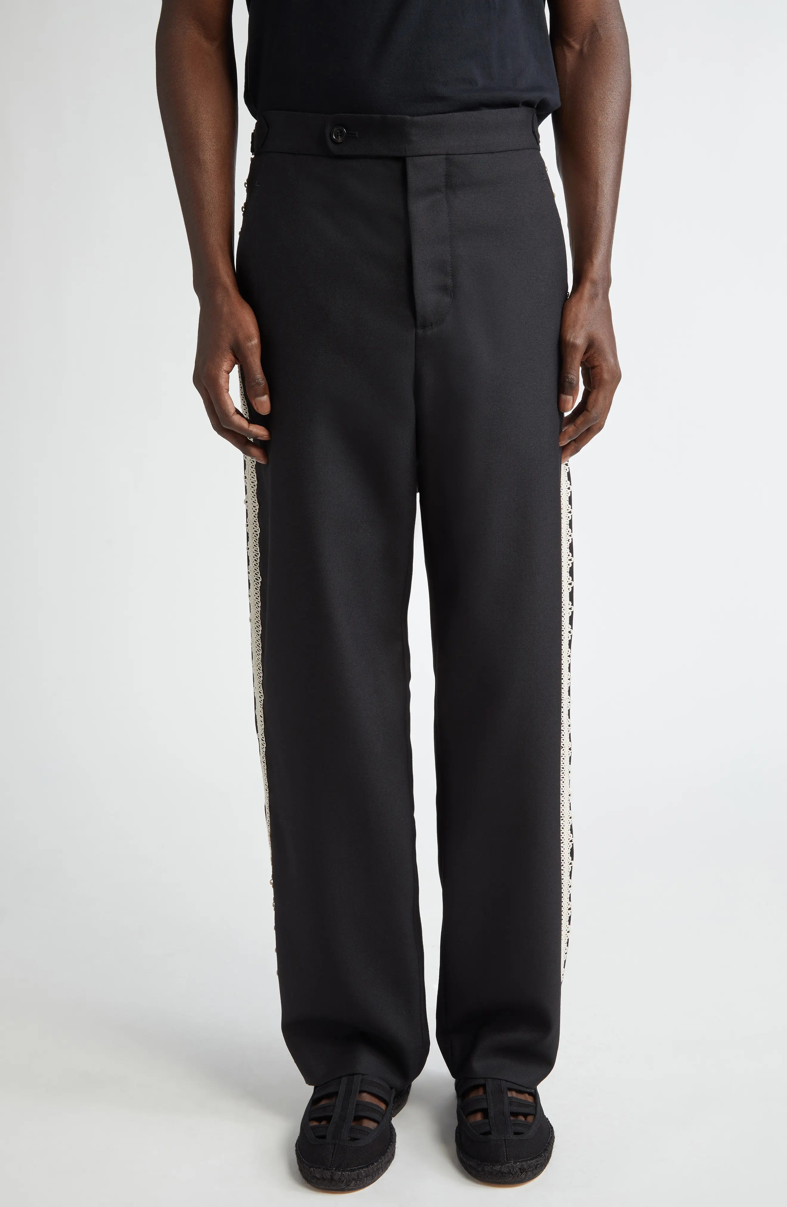 Lacework Side Buckle Wool Trousers - 1