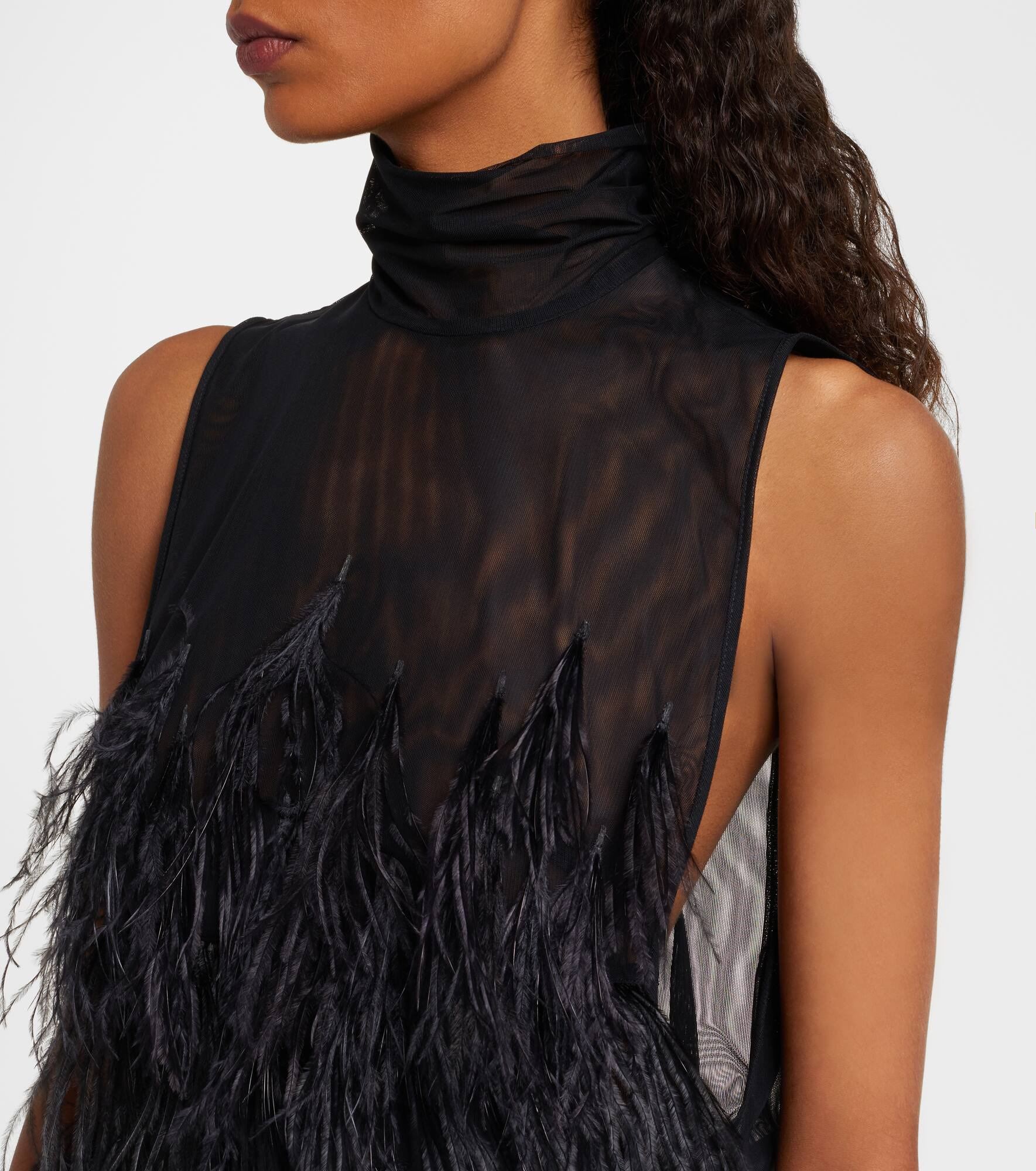Feather-trimmed embroidered minidress - 4