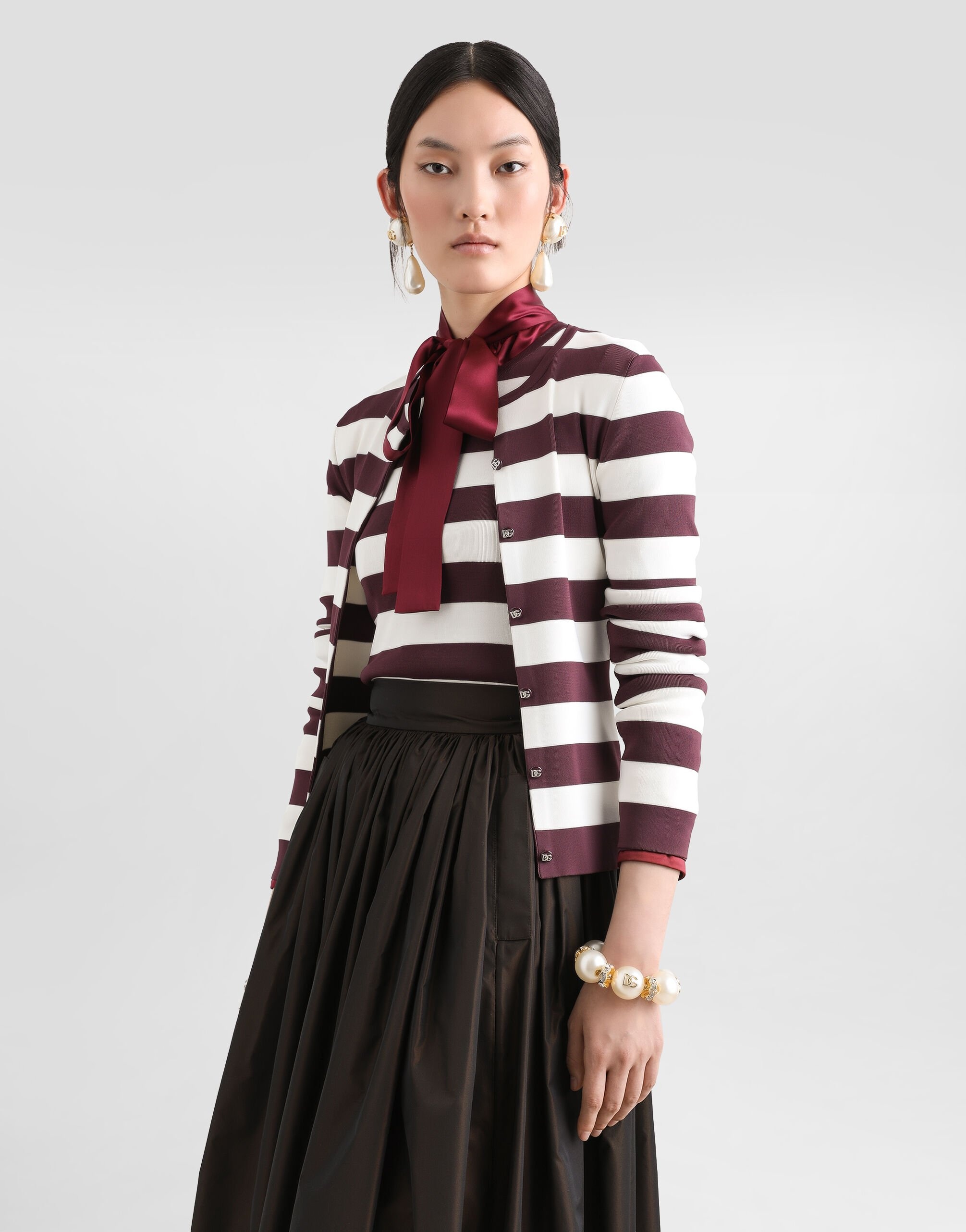 Striped crew-neck viscose cardigan - 4