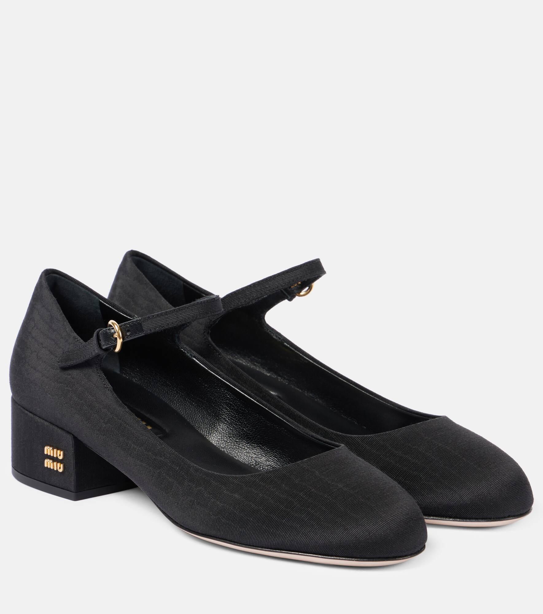 Canvas leather-lined Mary Jane pumps - 1