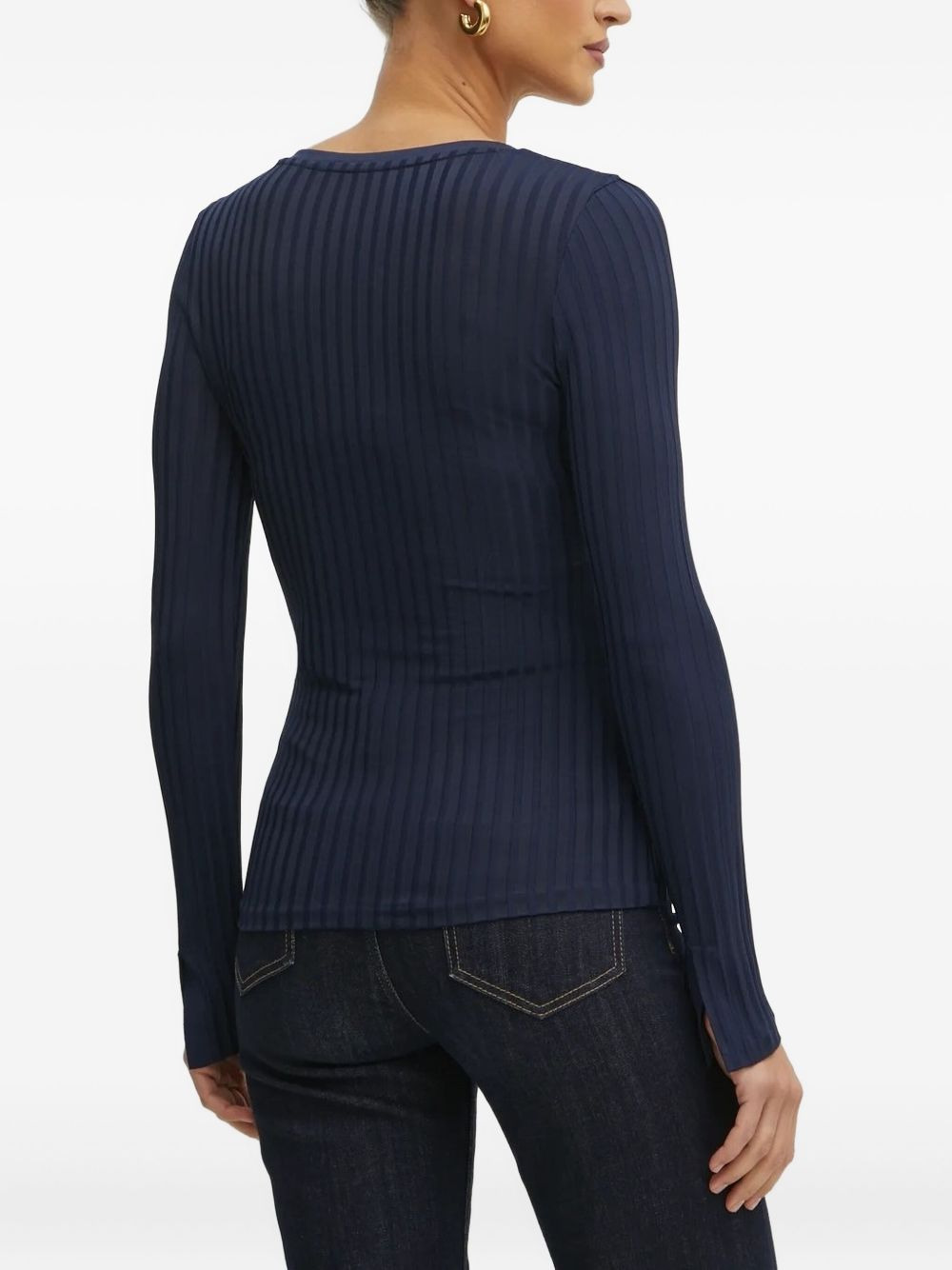 ribbed v-neck top - 2