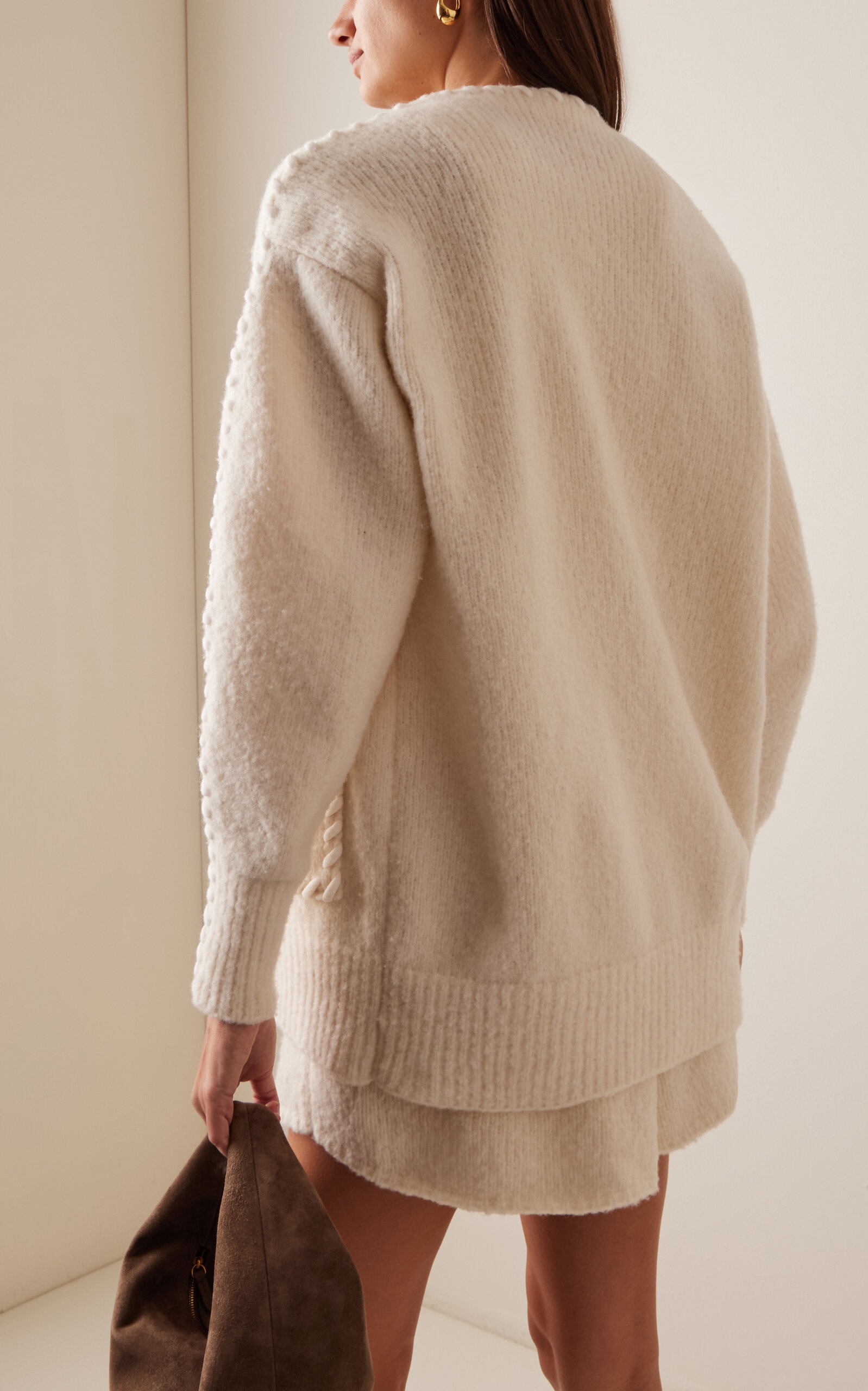 Whip-Stitched Wool-Blend Knit Cardigan ivory - 4