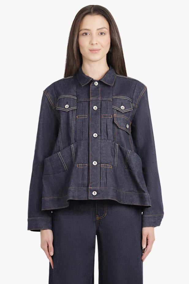 POCKET DETAIL PEPLUM DENIM JACKET | INDIGO BLUE - 3