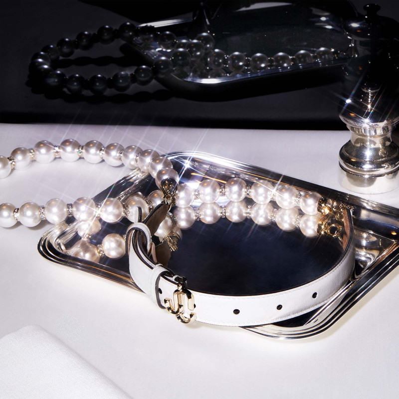 JC Chain
Latte Leather Waist Belt with Pearls and Gold JC Emblem 5