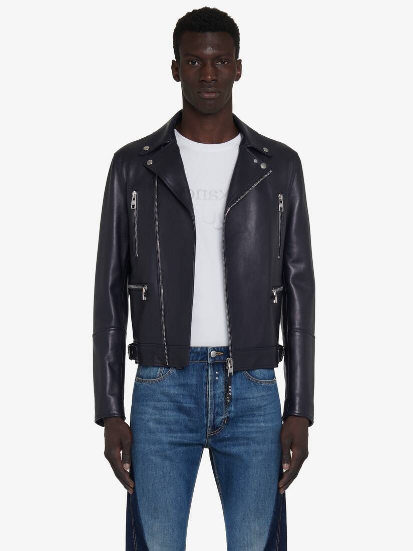 Navy biker jacket best sale