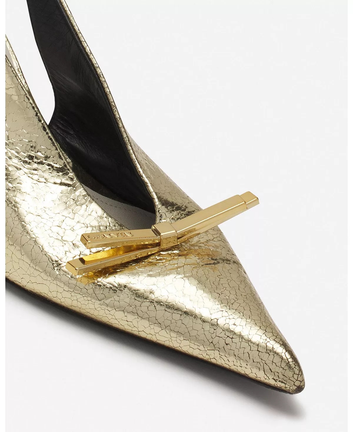 Women's Bow Slingback Pumps In Crackled Metallic Leather - 6