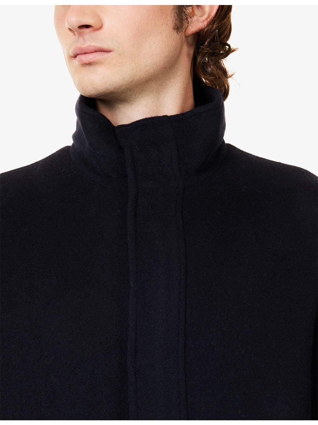 Stand-Collar Long-Sleeve Wool Overcoat - 5