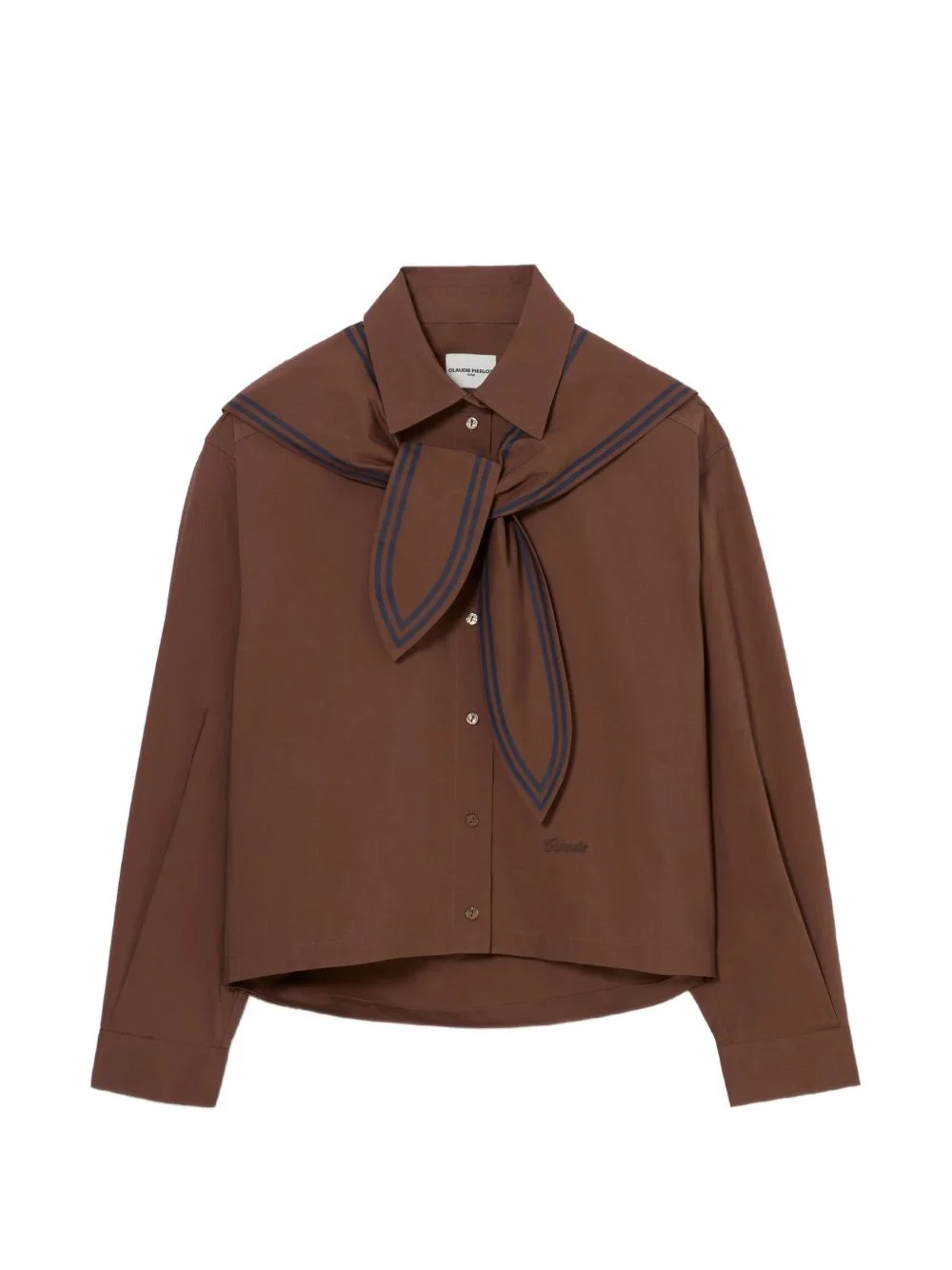 cropped tie-detail shirt - 1