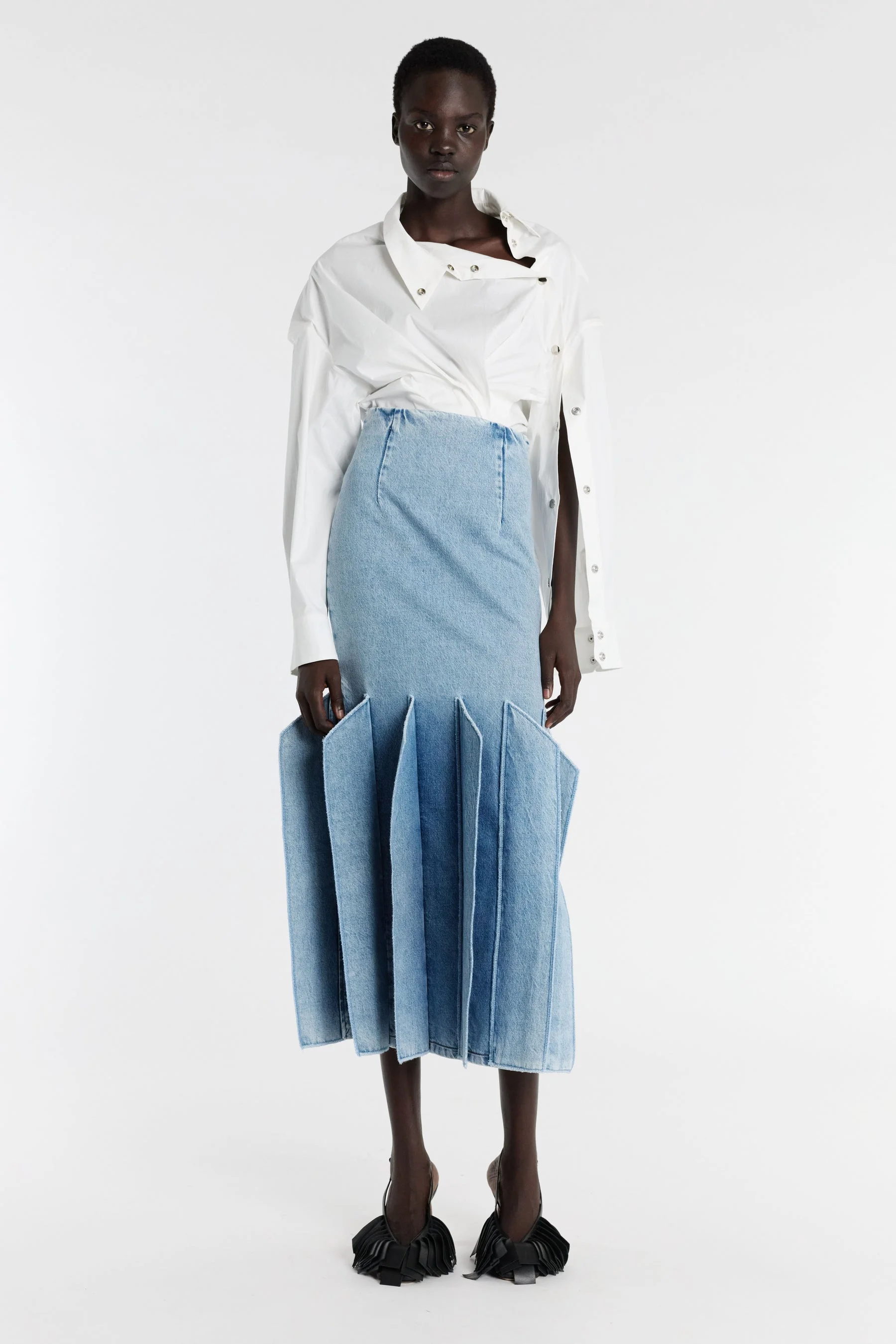 DENIM SKIRT WITH PANEL DETAIL MID BLUE - 1