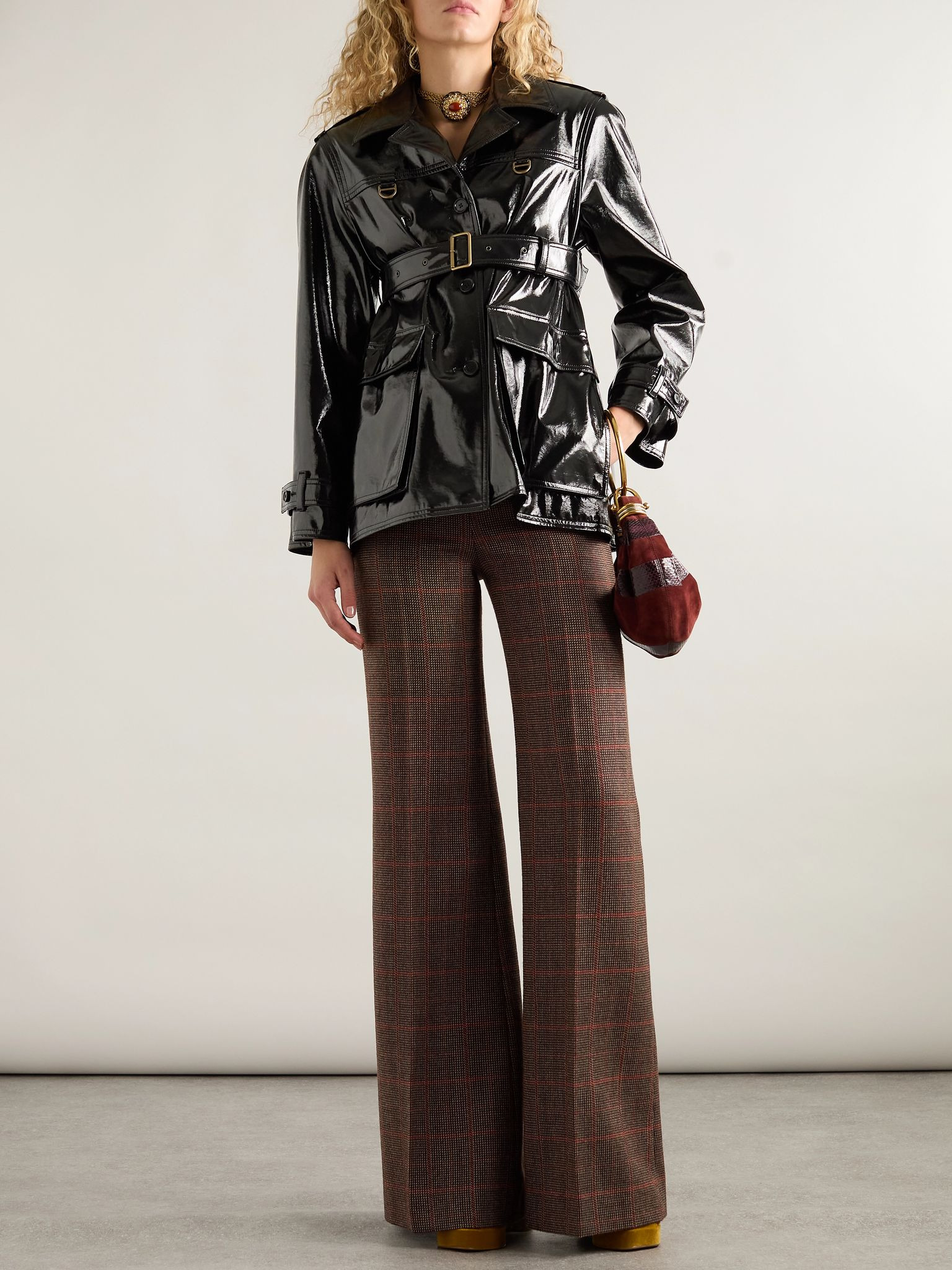 Checked wool flared pants Brown - 2