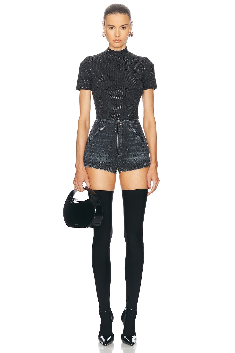 Hotfix Crystal Mock Neck Tee - 4