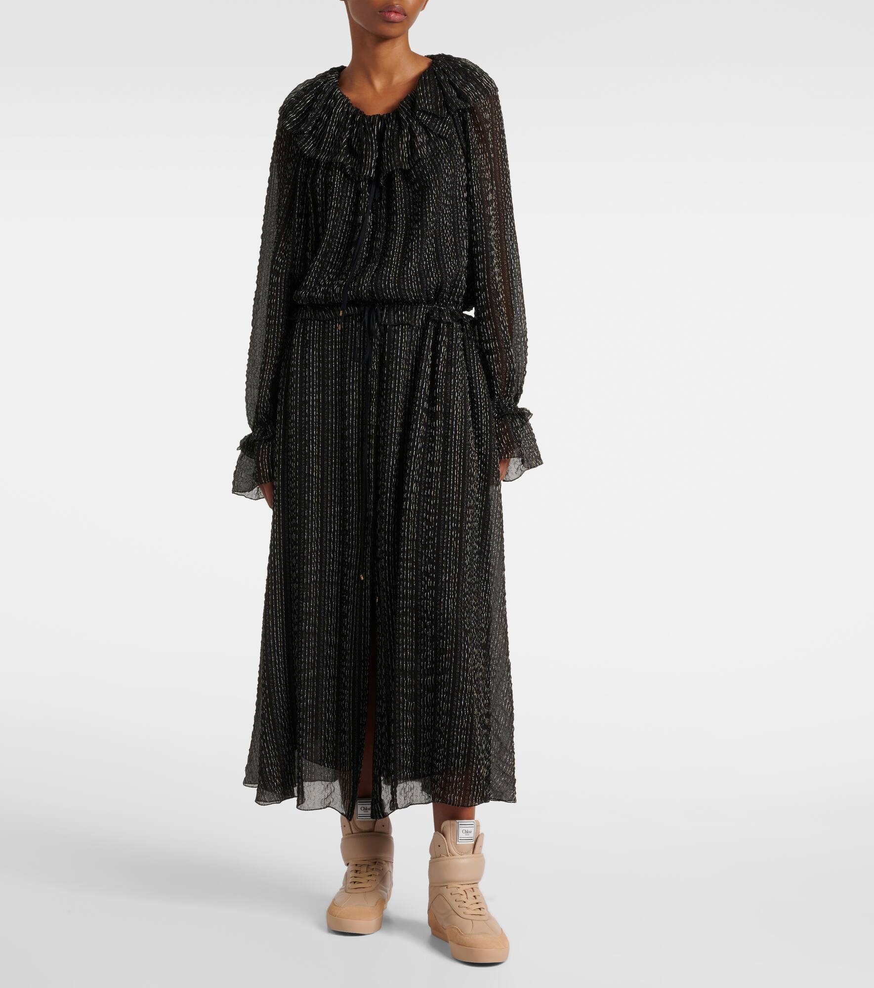 Ruffled gathered silk-blend gown - 7