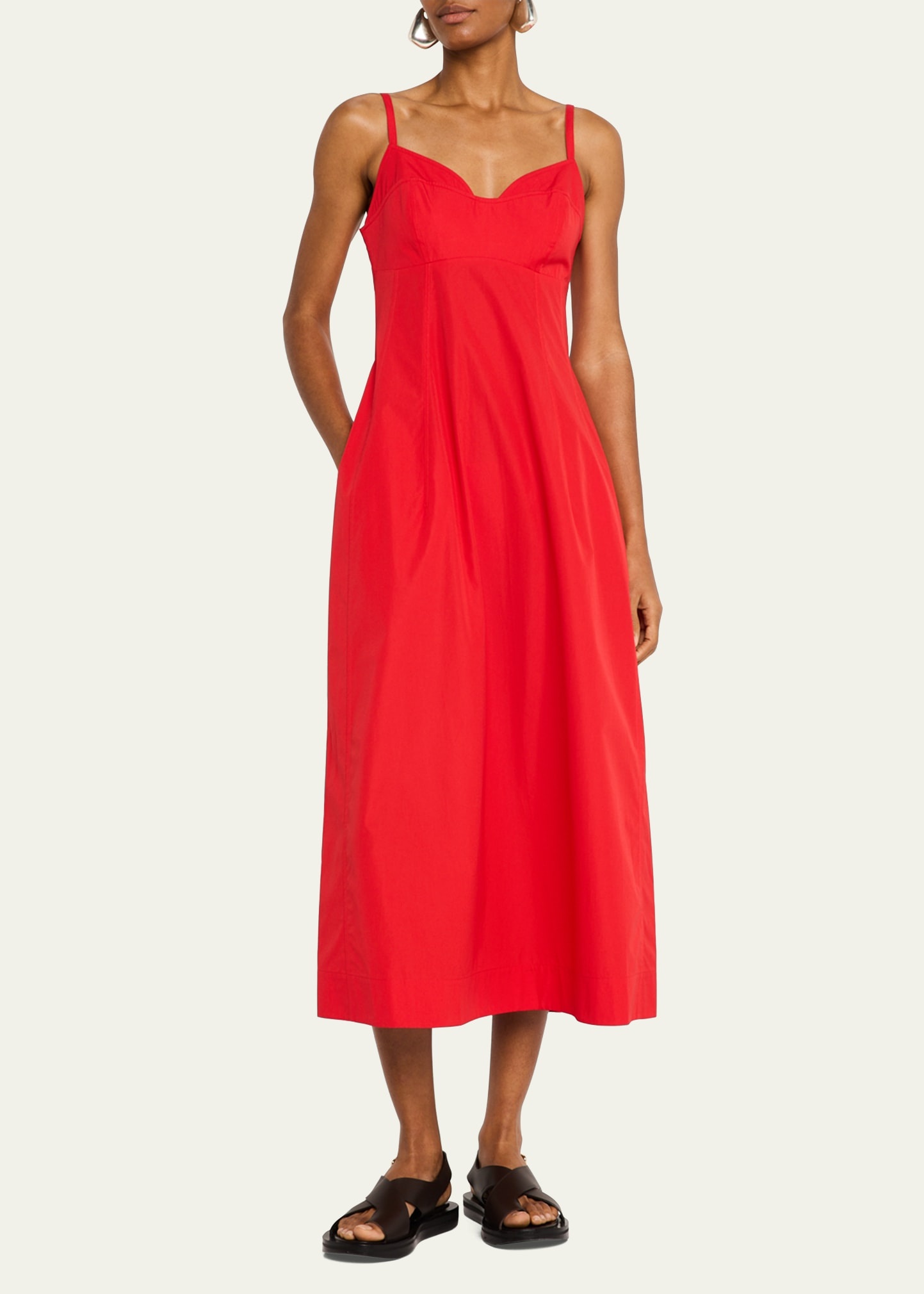 Bustier-Cut Sleeveless Cotton Midi Dress - 2
