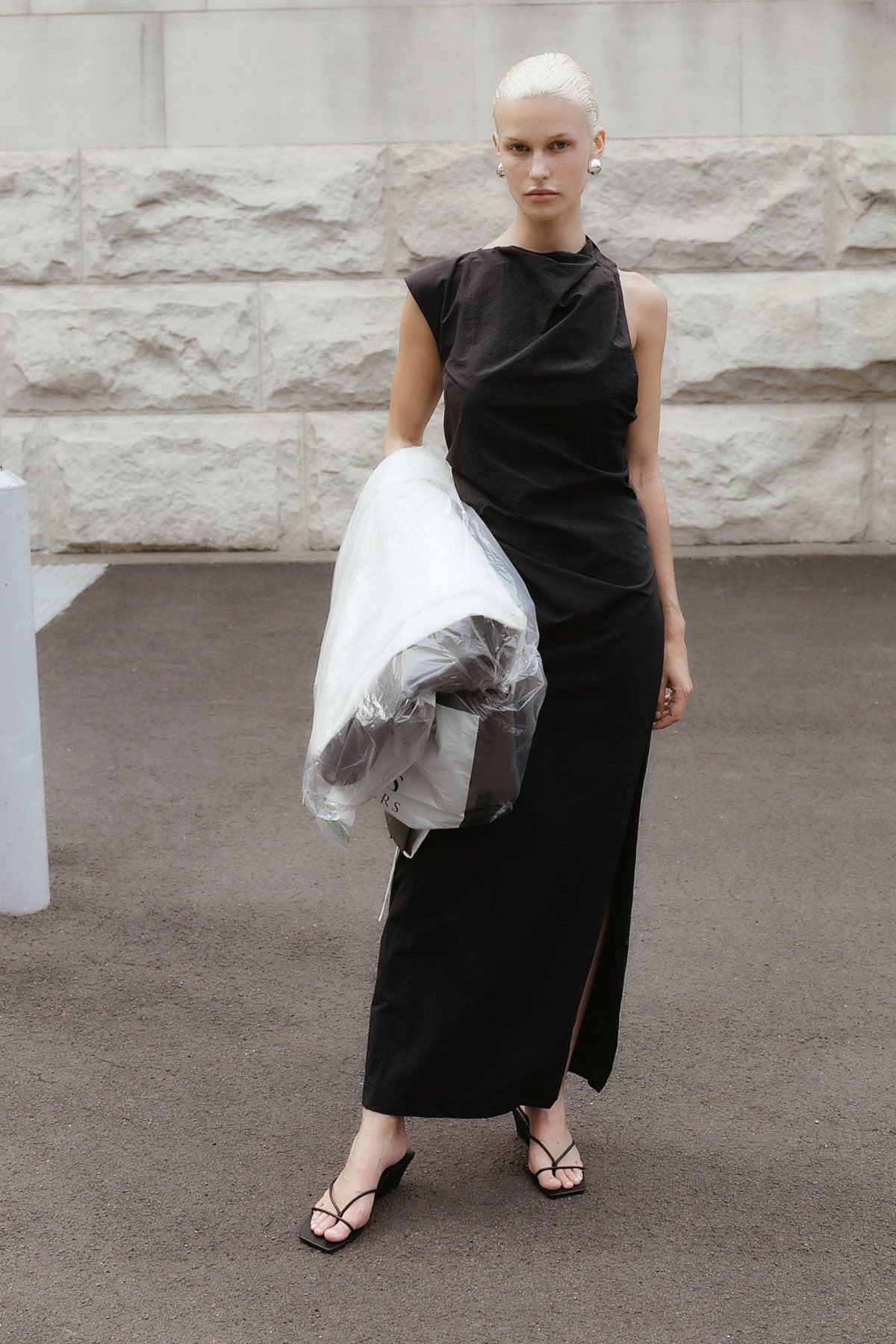 Asymm Tuck Dress - Black - 7