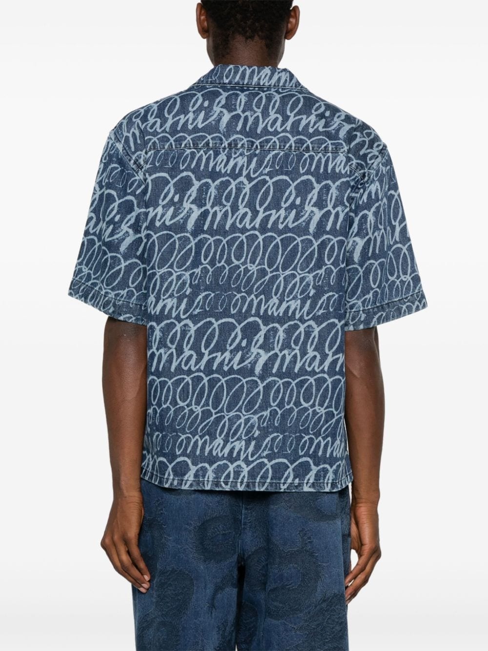 echoes-print denim shirt - 4