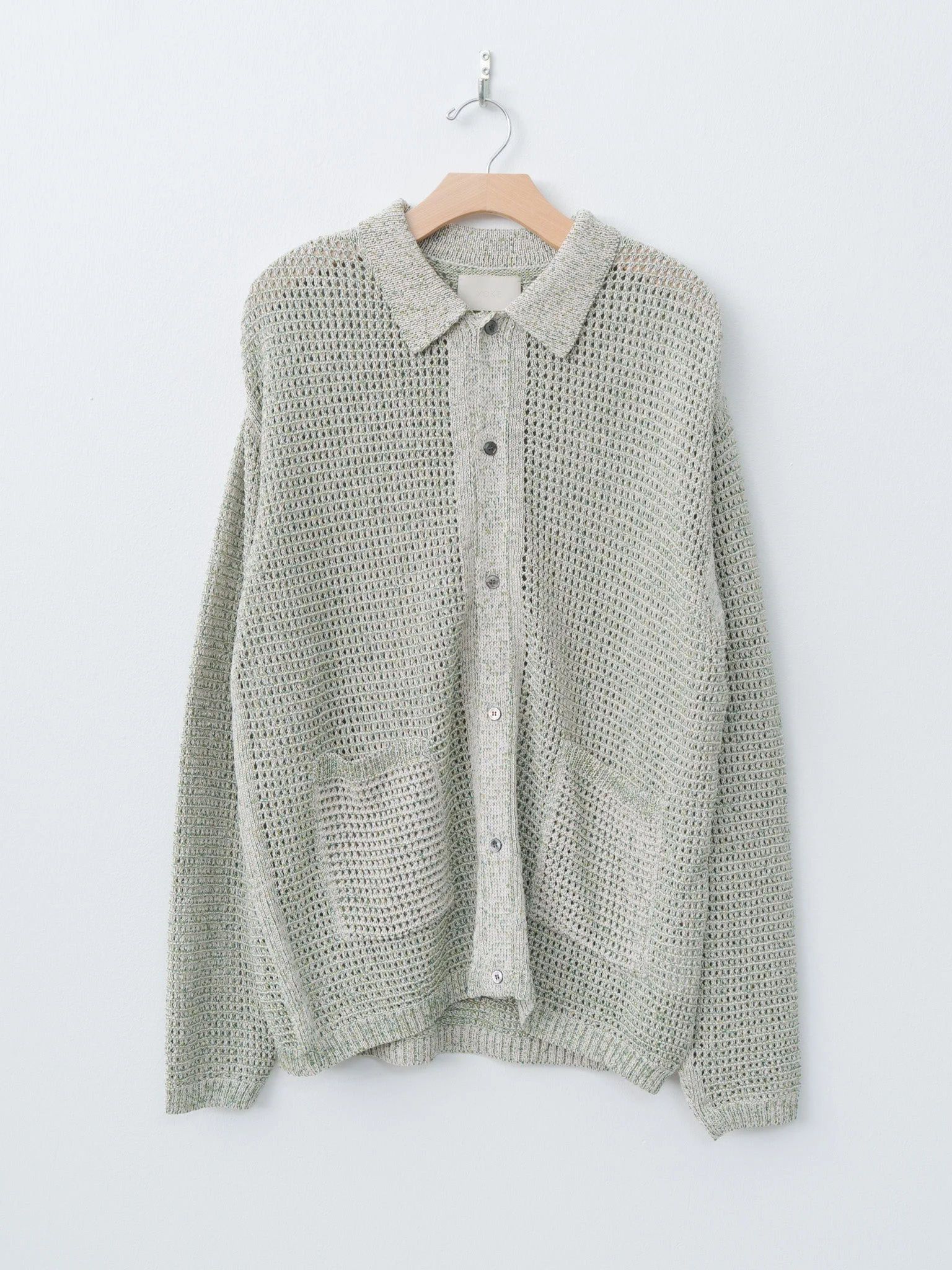 Mesh Knitted Shirt Cardigan - White - 1