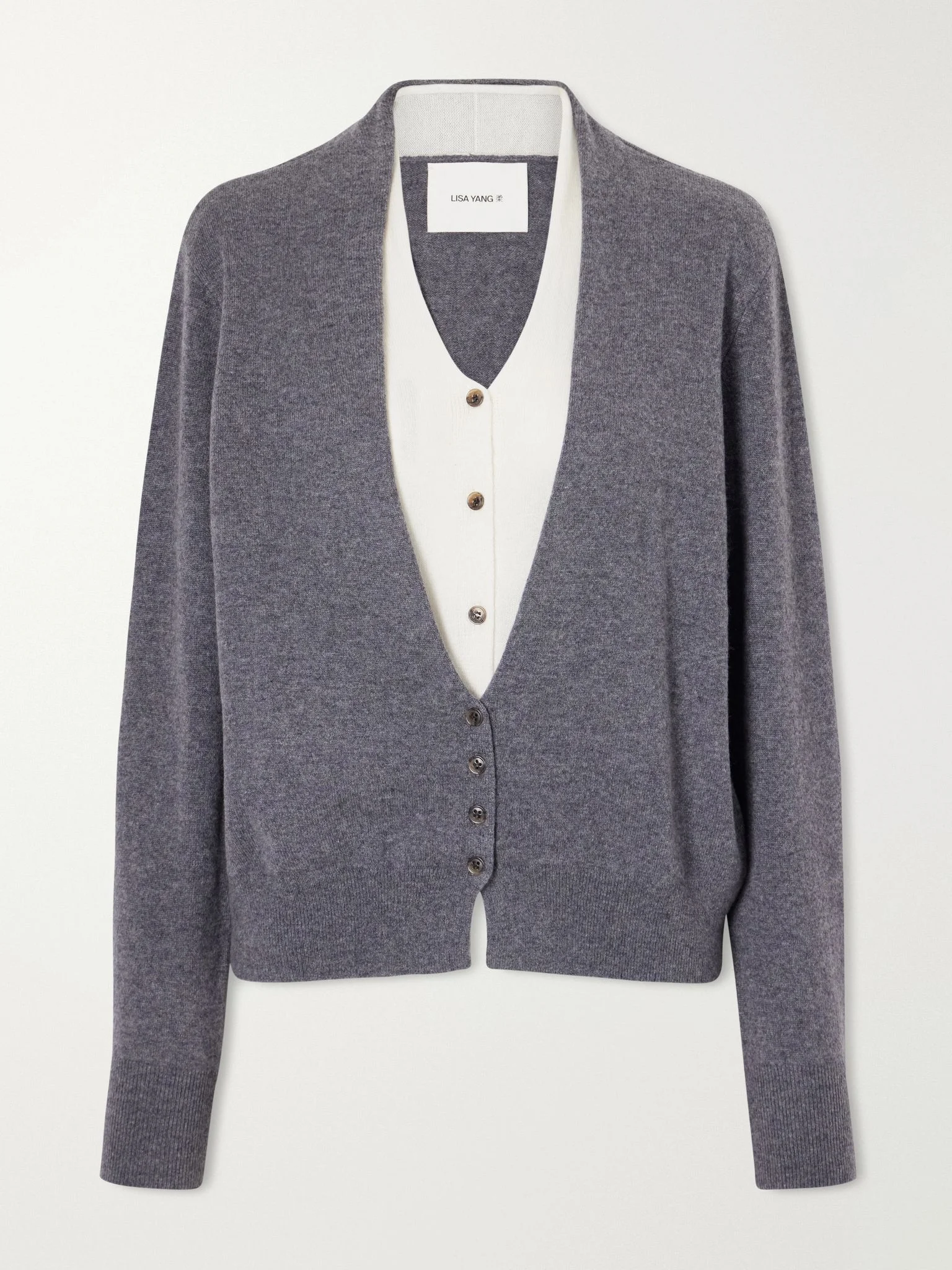 Vani two-tone layered cashmere cardigan Charcoal - 1