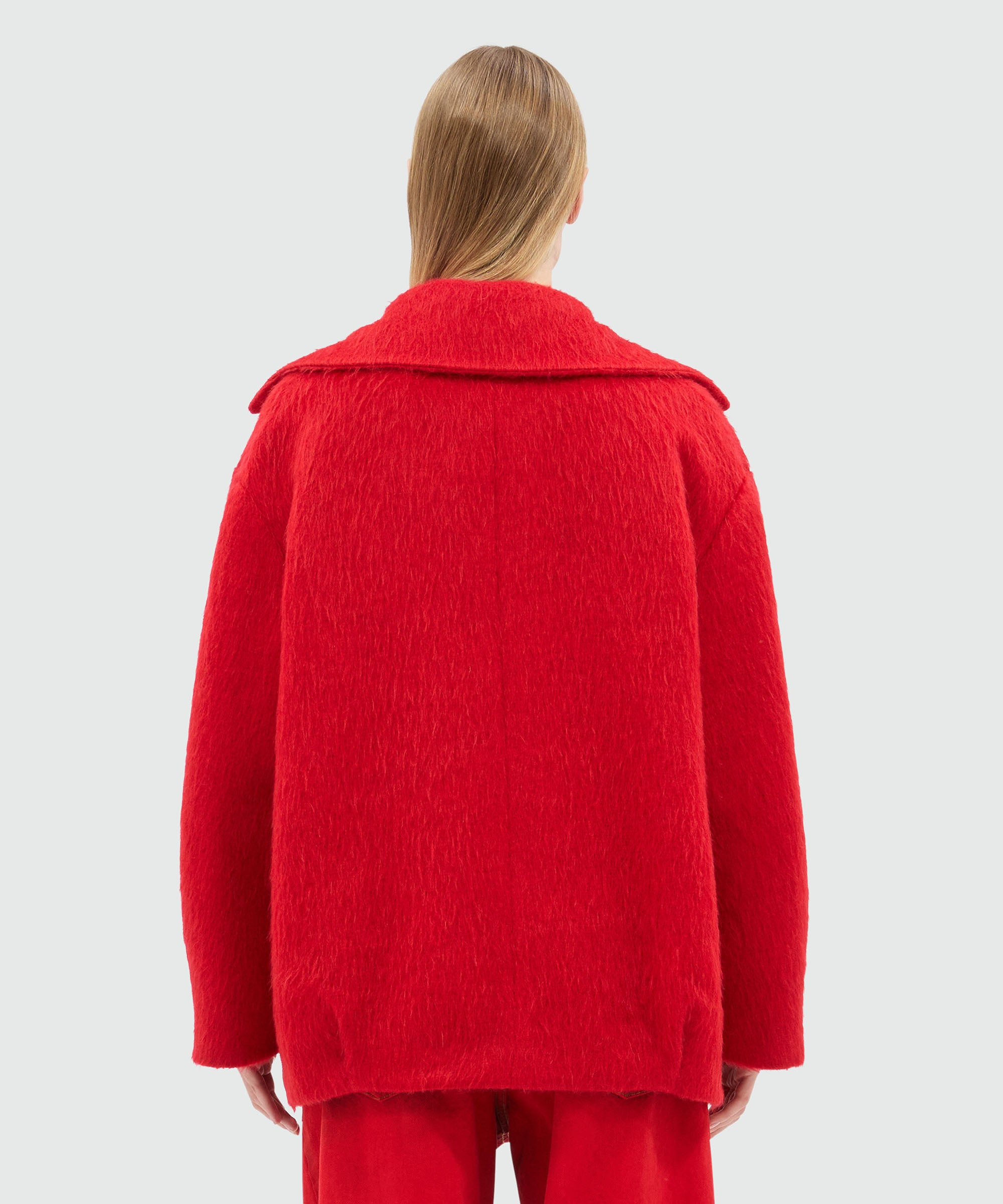 Short double-breasted coat in red brushed wool felt - 3
