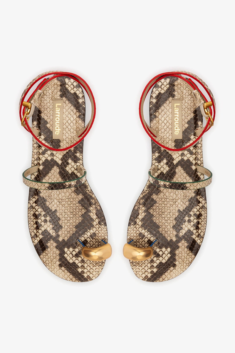Biarritz Flat Sandal In Neutral Snake Leather 6