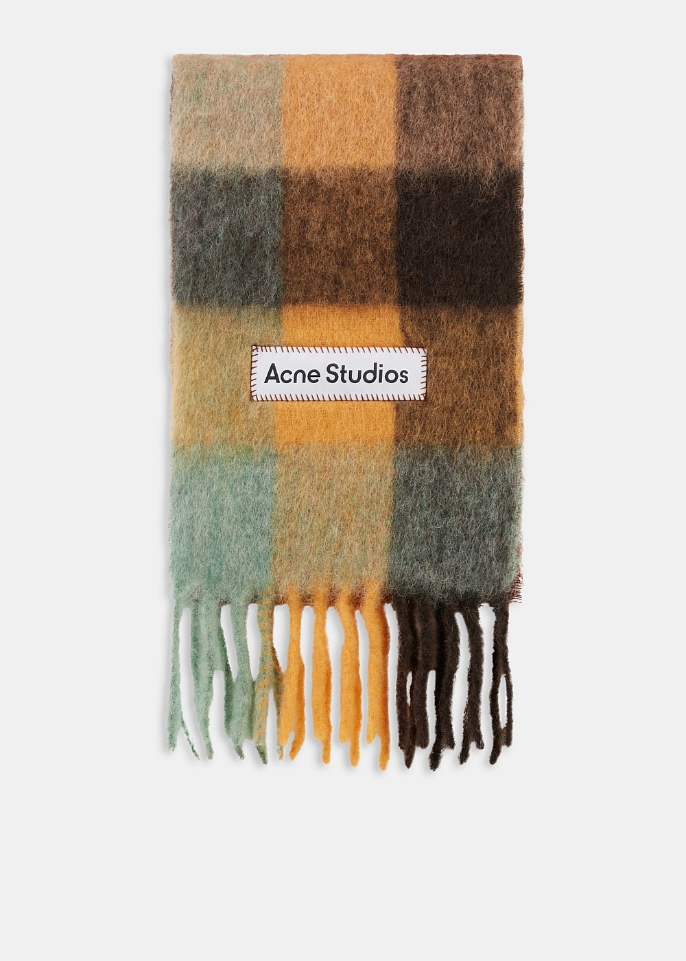 Brown Vally Check Mohair Scarf - 1