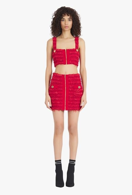 Short red tweed skirt - 4