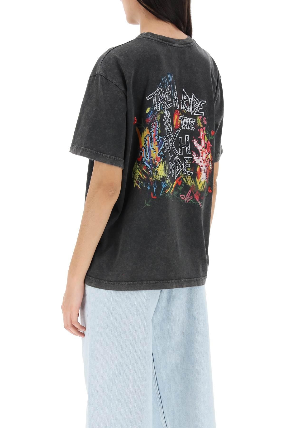 Oversized T-shirt with print and rhinestones - 4