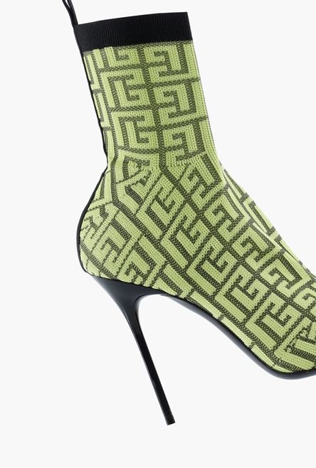 Black and lime green stretch mesh Skye ankle boots with Balmain monogram - 6