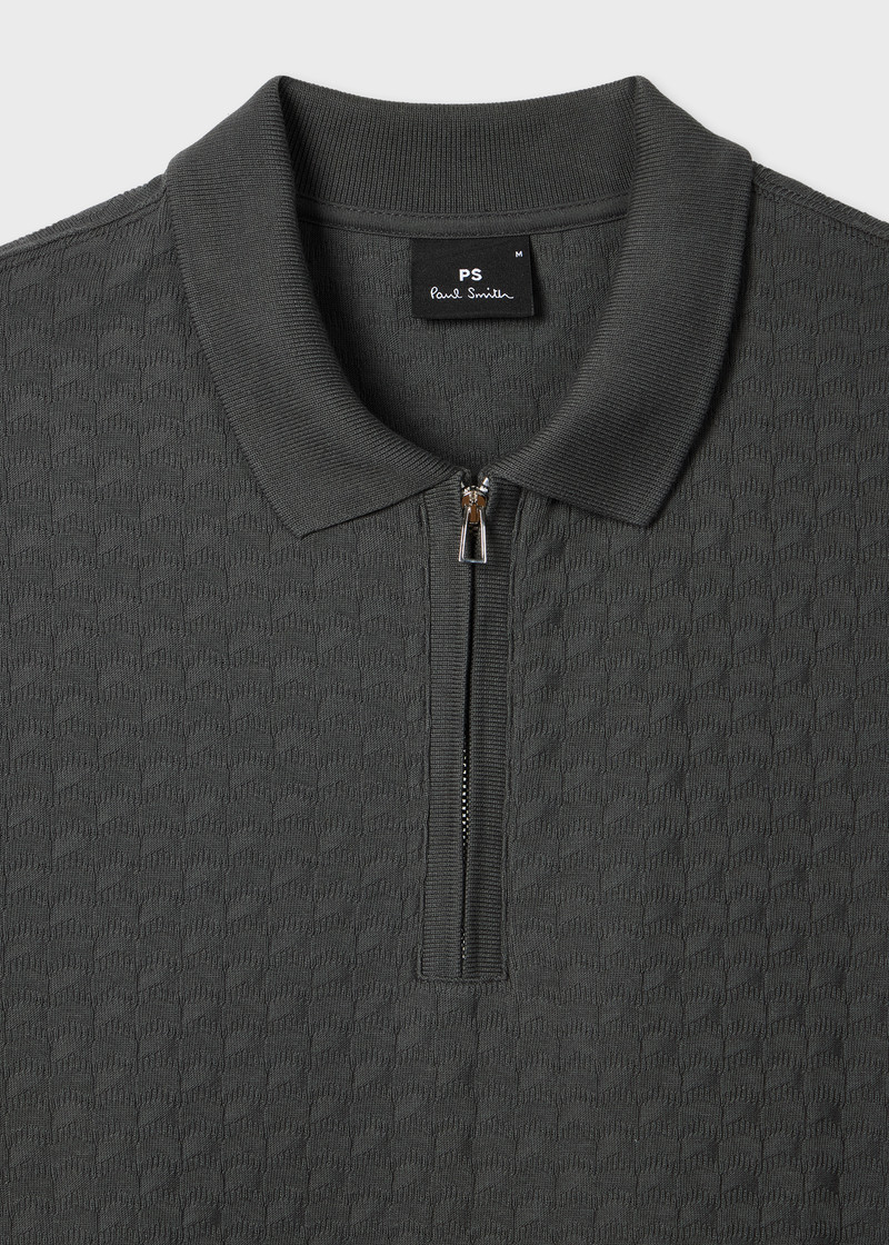 Paul Smith Dark Grey Jacquard Cotton Zip Polo Shirt outlook