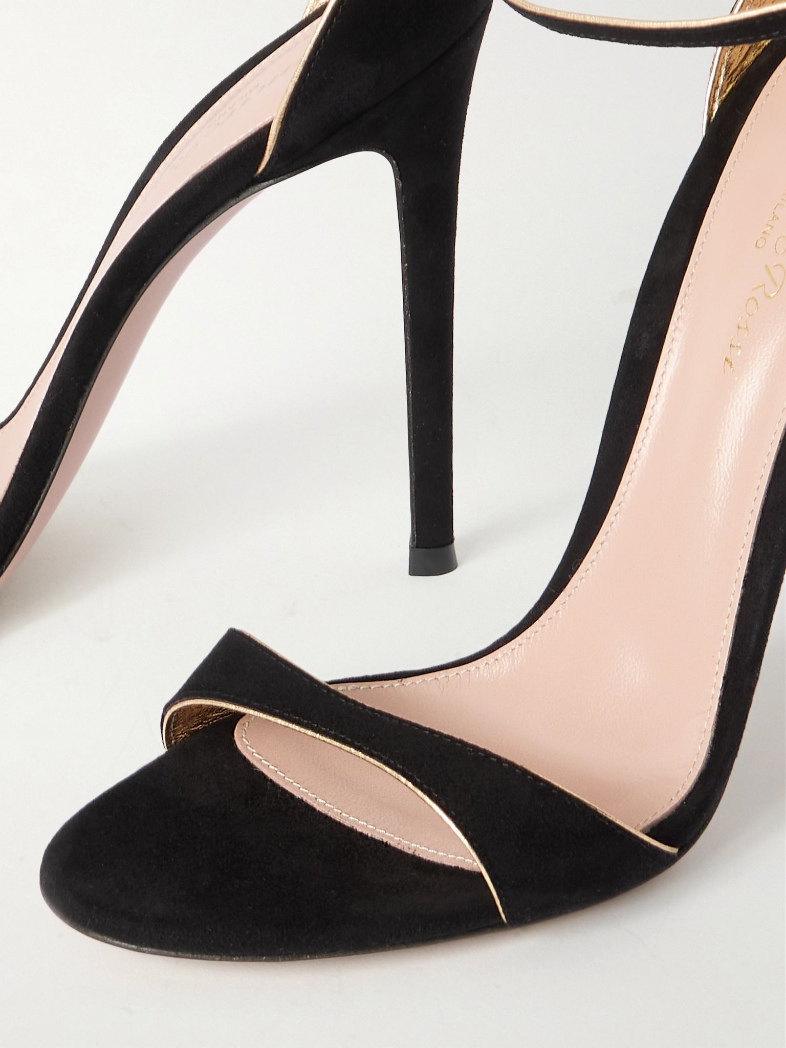 110 metallic leather-trimmed suede sandals Black - 4