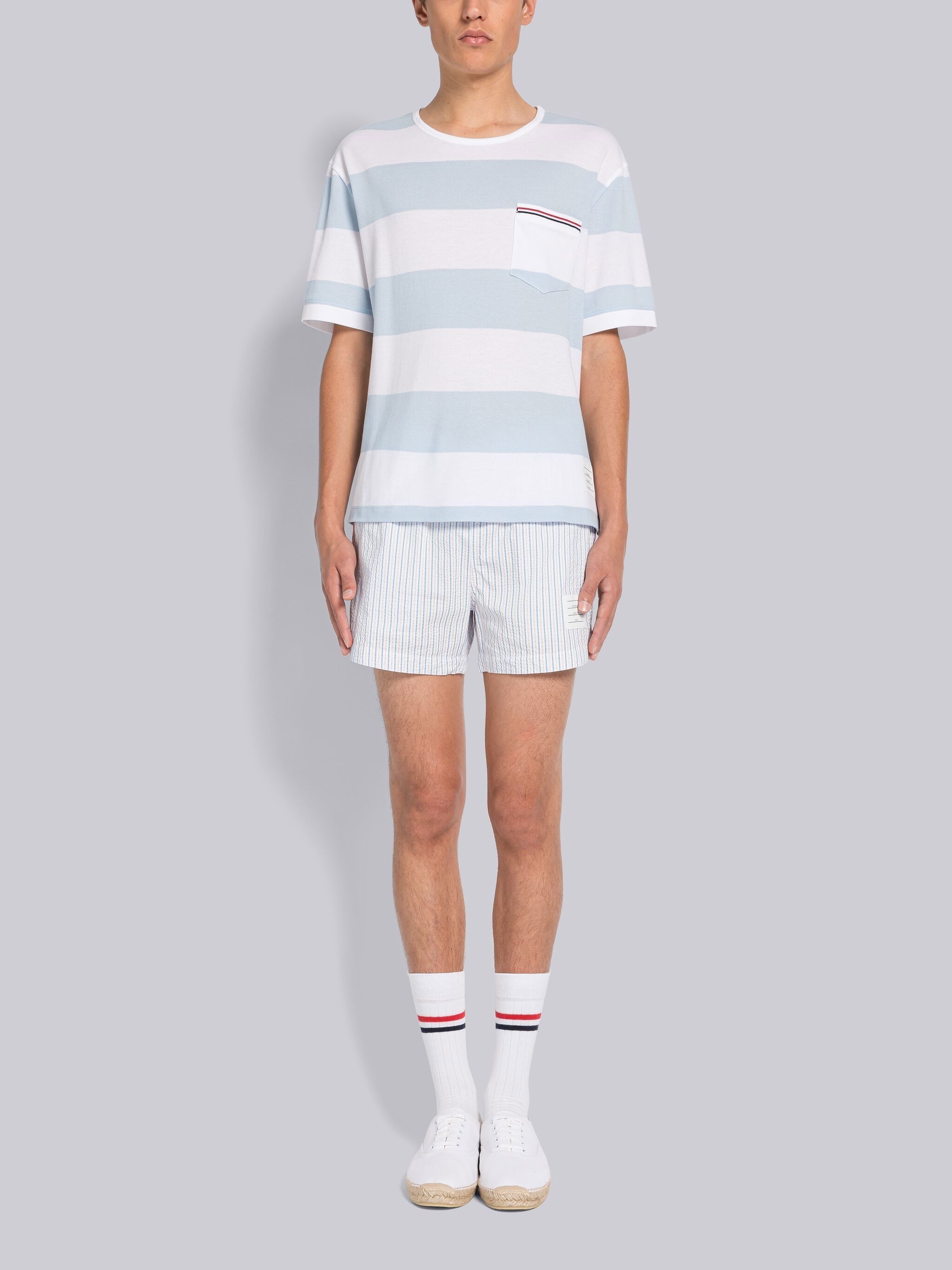 Thom Browne RUGBY STRIPE PIQUE OVERSIZED SHORT SLEEVE POCKET