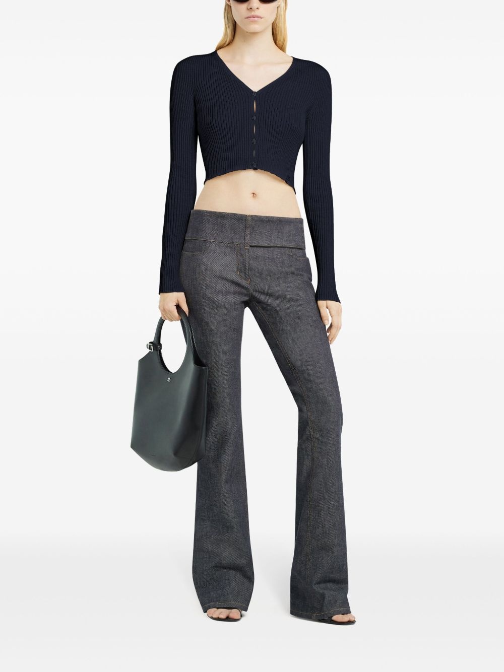 cropped fine-ribbed cardigan - 2