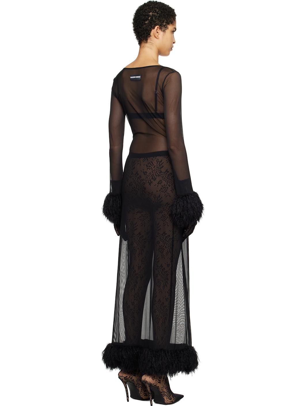Black Mesh Jersey Long Maxi Dress - 3