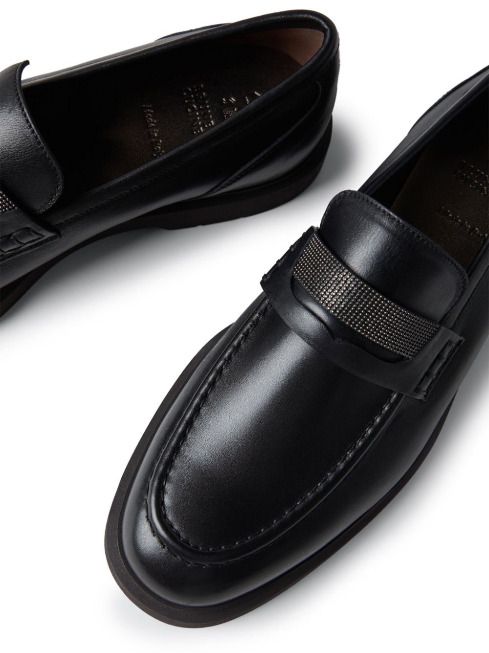 crystal-embellished leather loafers - 4