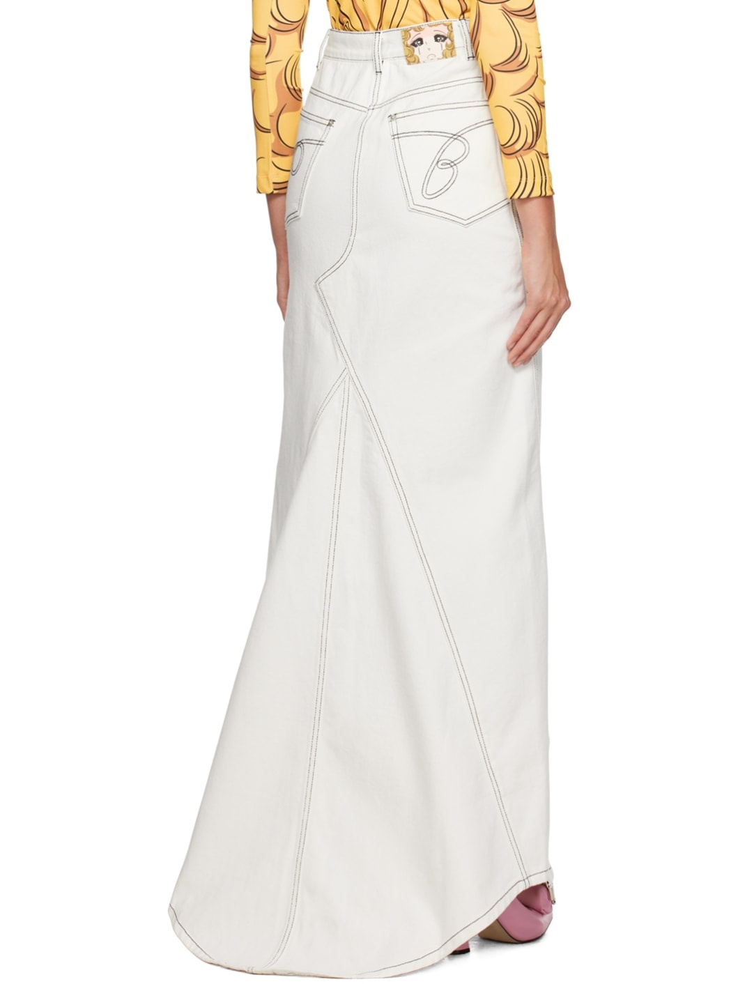 White Vented Denim Maxi Skirt - 3