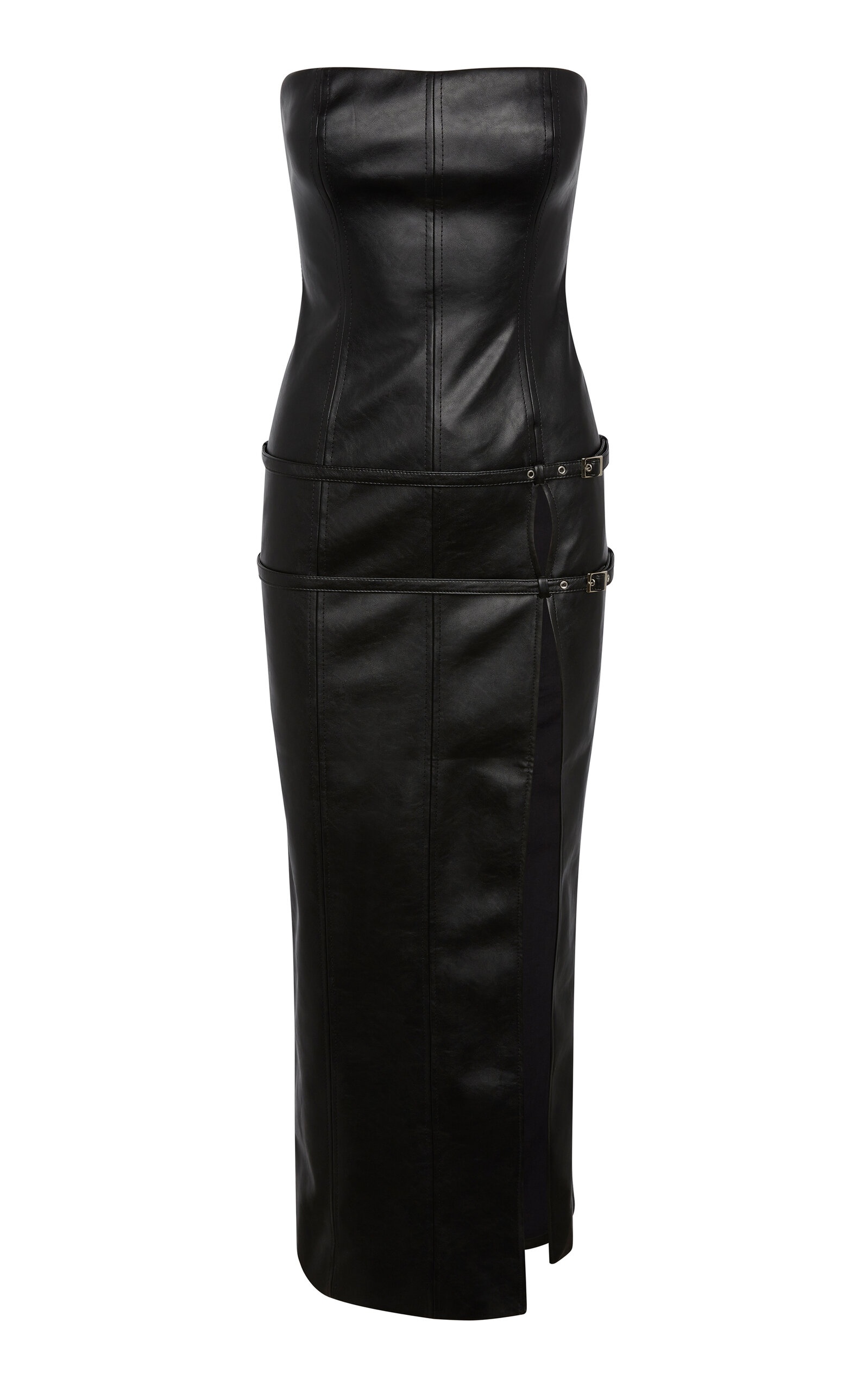 Saima Buckled Faux Leather Bustier Maxi Dress black - 1