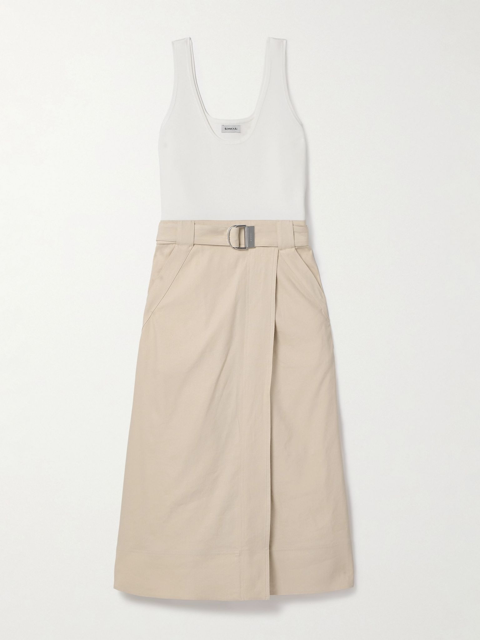 Camden belted linen-blend and stretch-knit midi dress Beige - 1