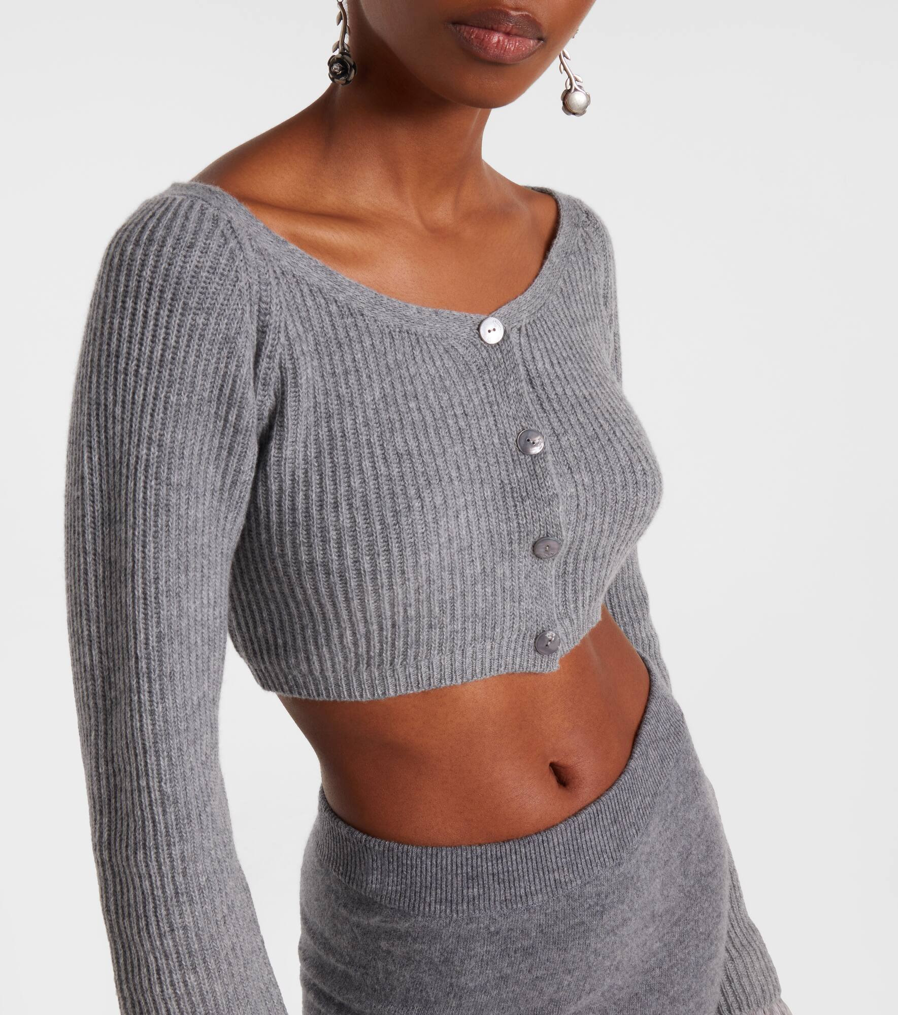 Cropped ribbed-knit wool cardigan - 4