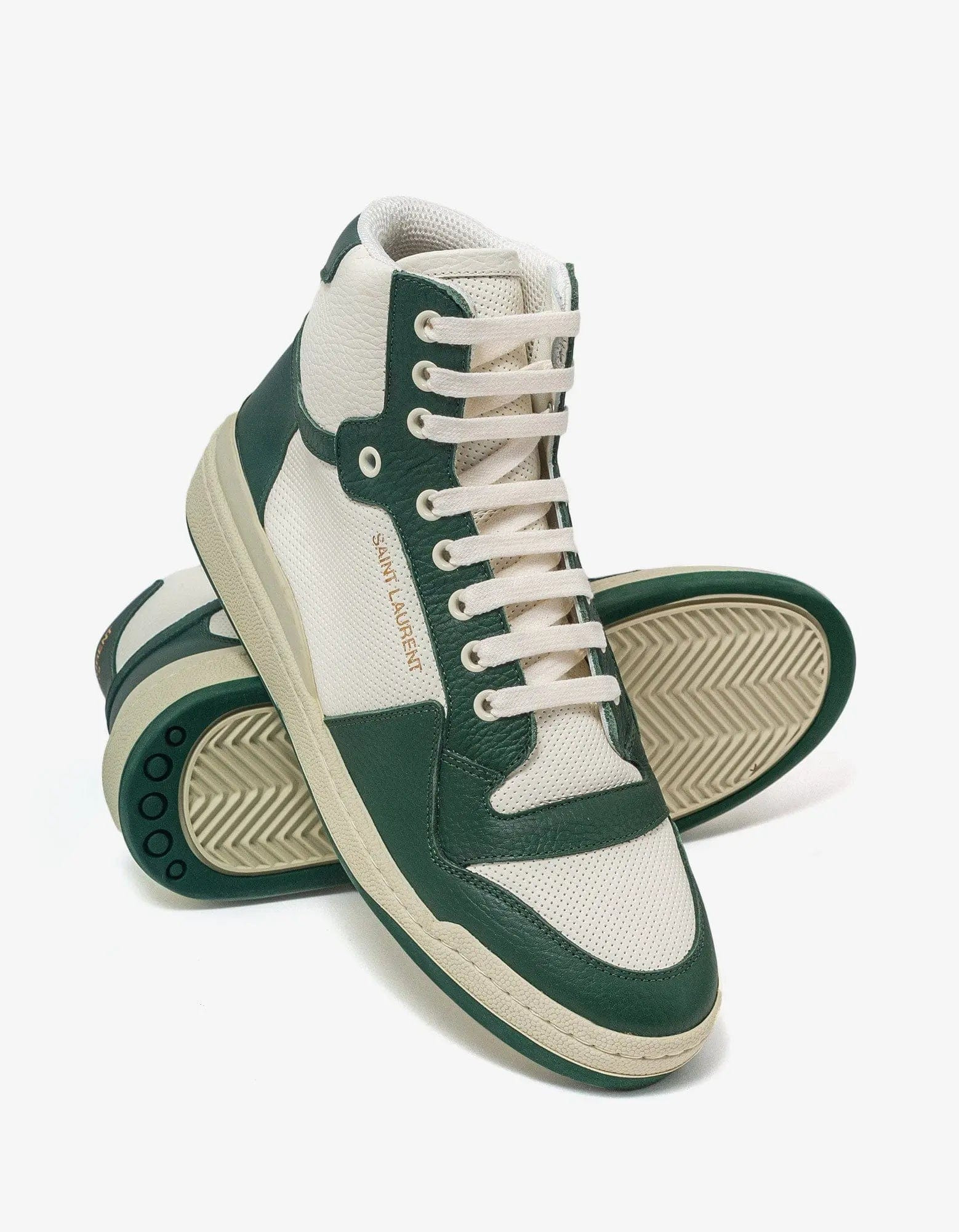 Saint Laurent White & Green SL/24 Mid Top Trainers - 6