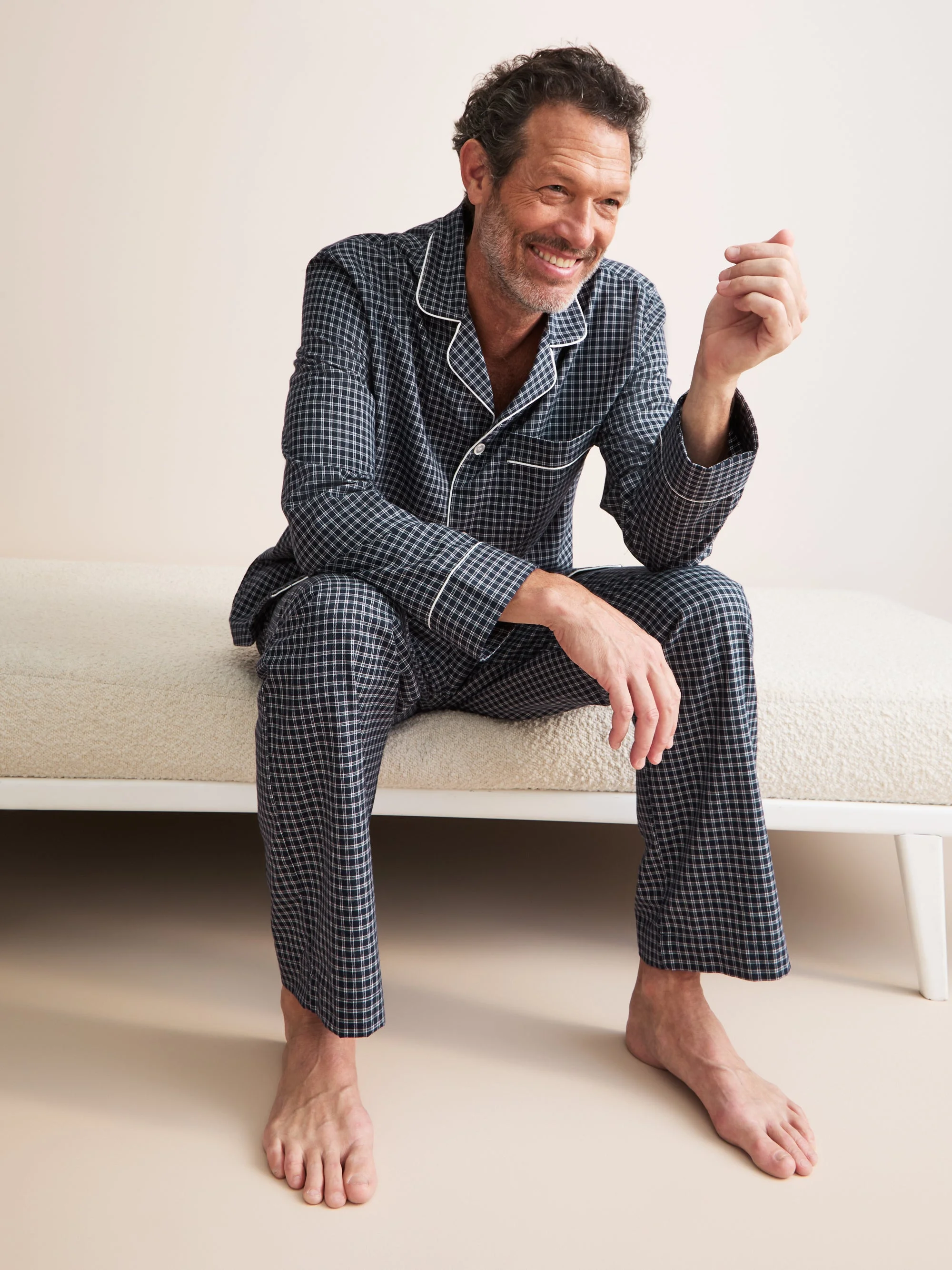 Braemar Brushed Cotton Pajamas Navy Check - 1