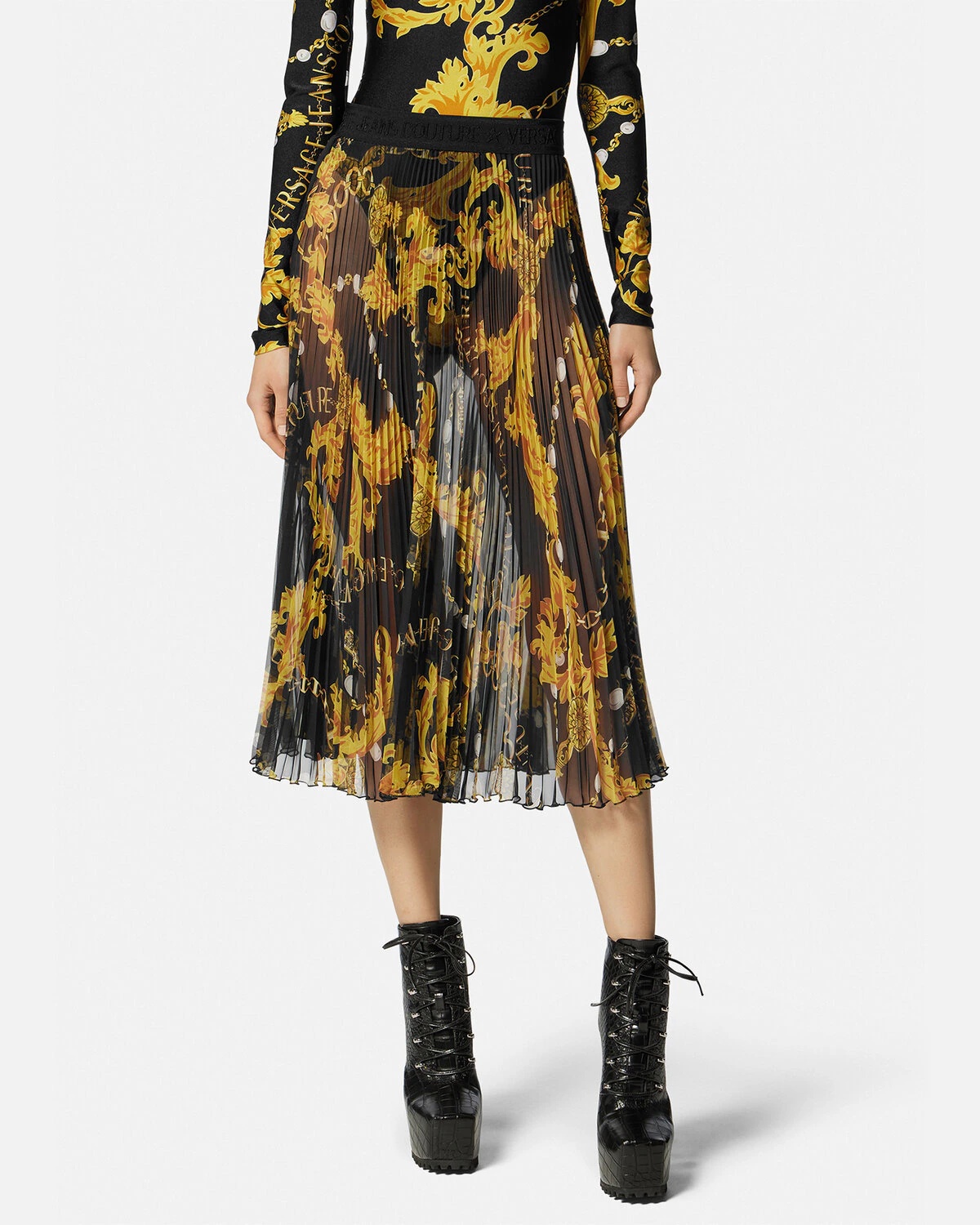 Chain Couture Pleated Midi Skirt - 3