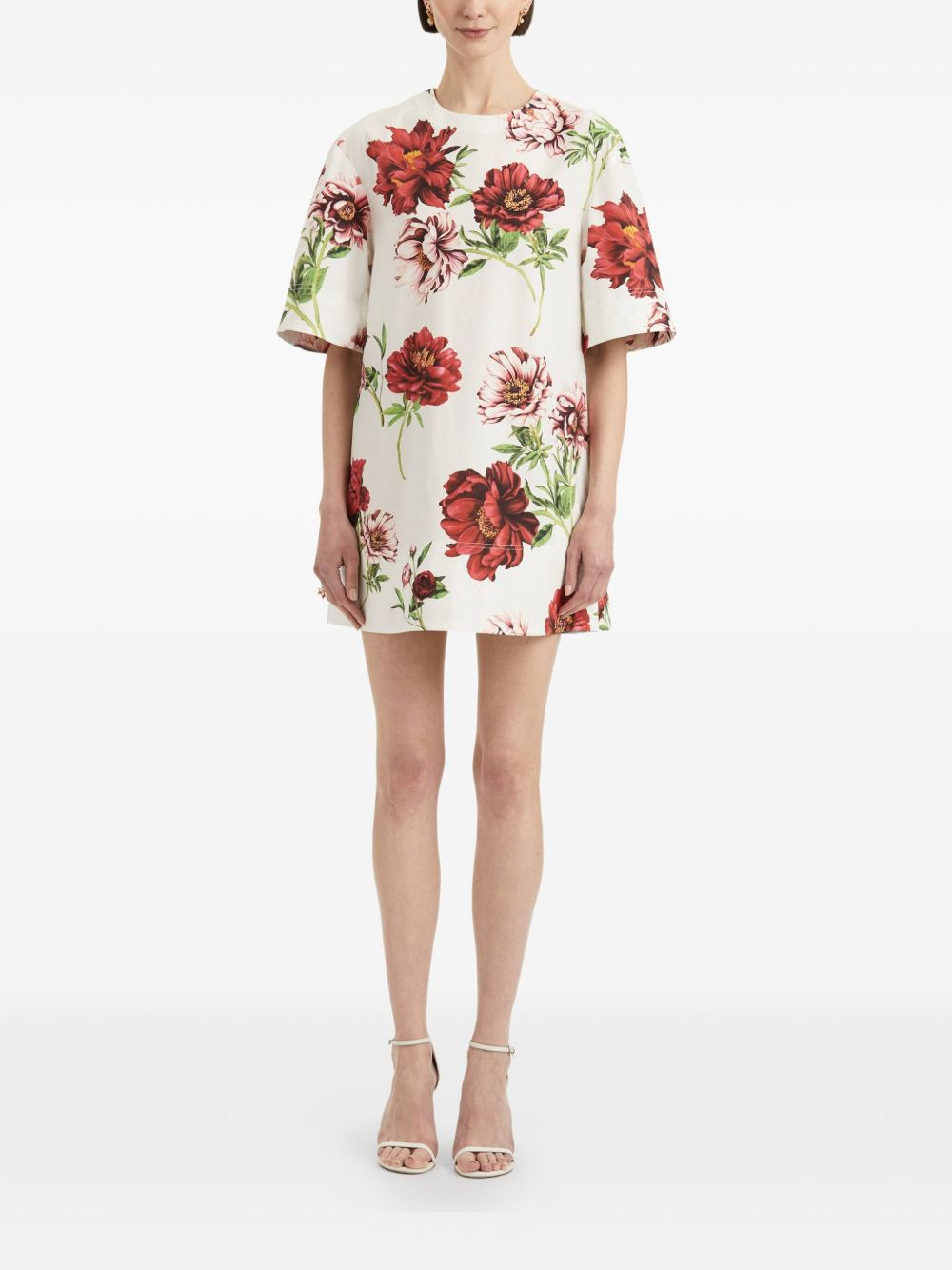 peony-print shift mini dress - 2