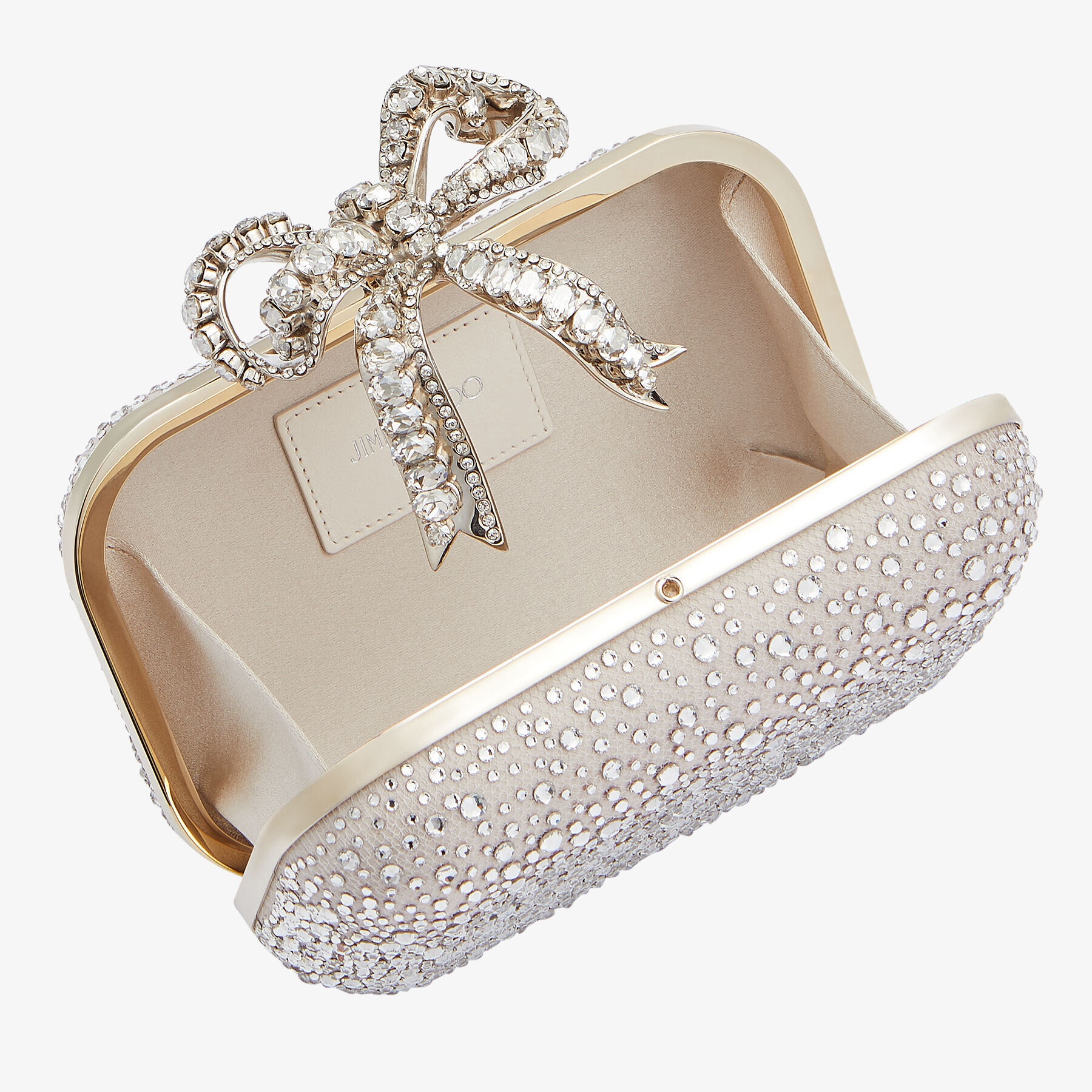 Cloud
Ballet Pink Sprinkled Crystals on Mesh Clutch Bag with Crystal Bow Clasp - 3