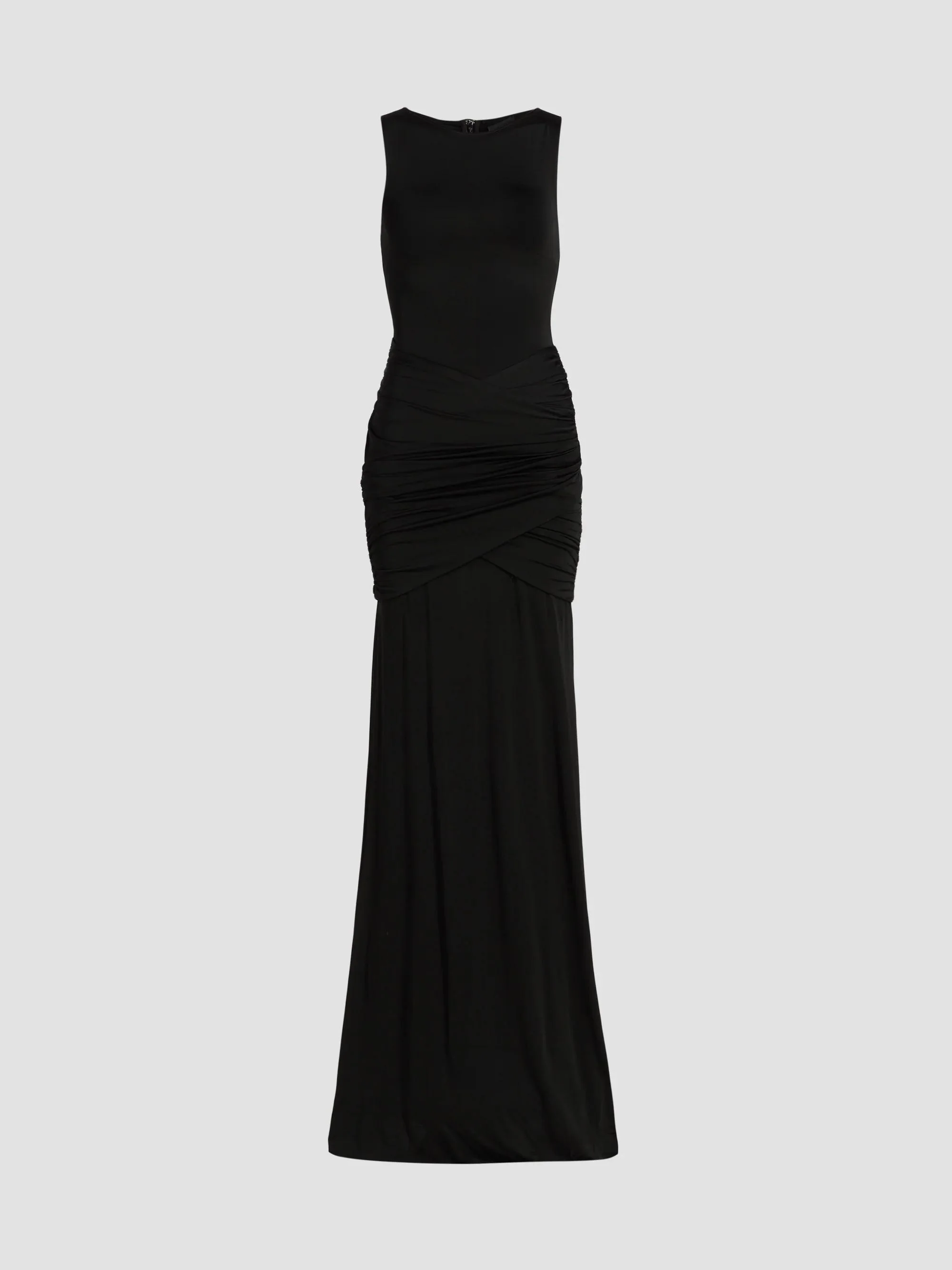 Women's Jersey Sleeveless Shirred Gown - Black - 1