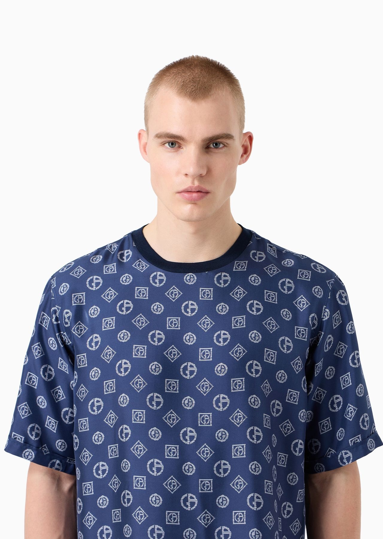 Monogram jacquard silk T-shirt shirt - 5