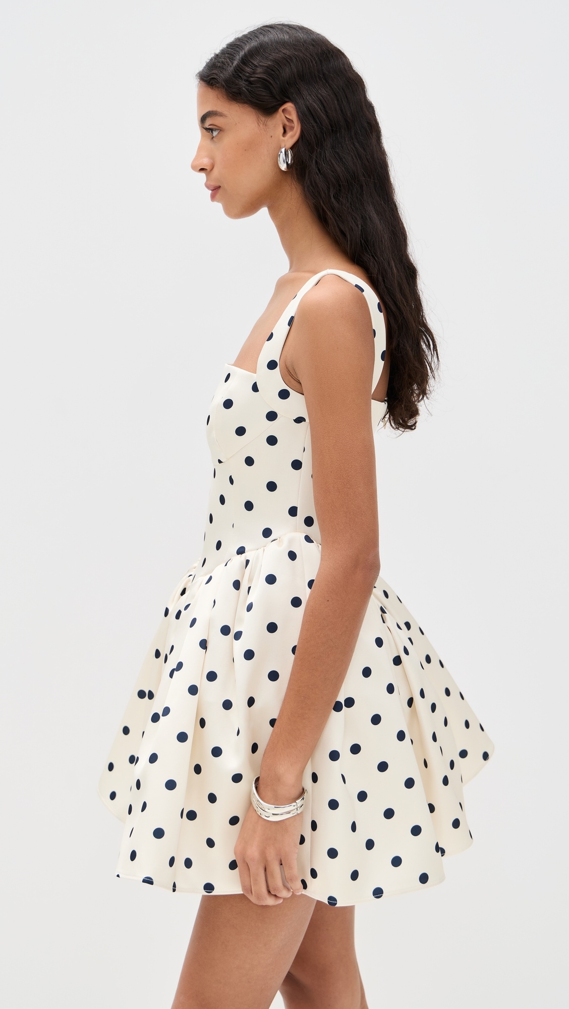 Cream Polka Dot Satin Mini Dress - 3